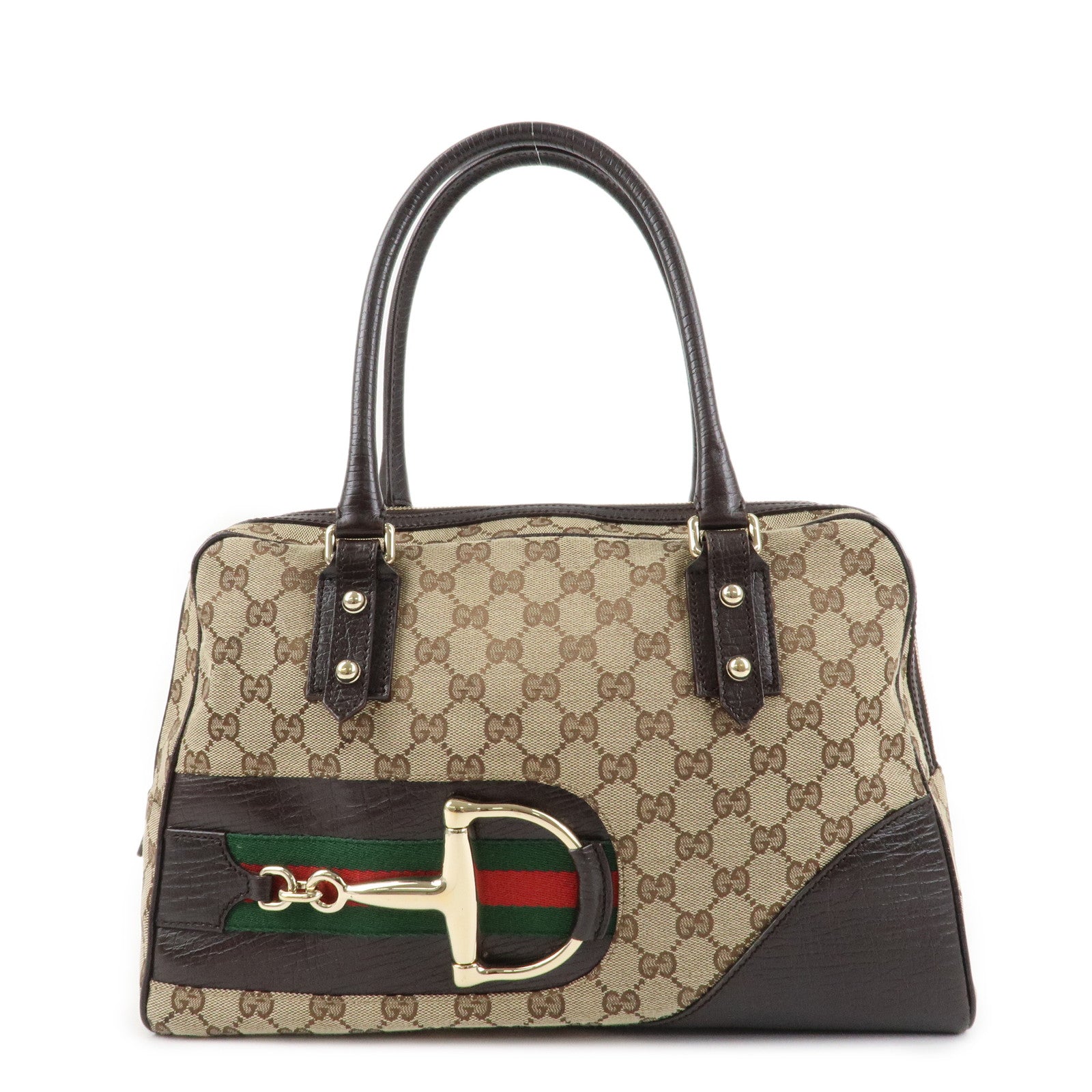 GUCCI Horsebit Sherry GG Canvas Leather Shoulder Bag Beige Brown 141503 Used