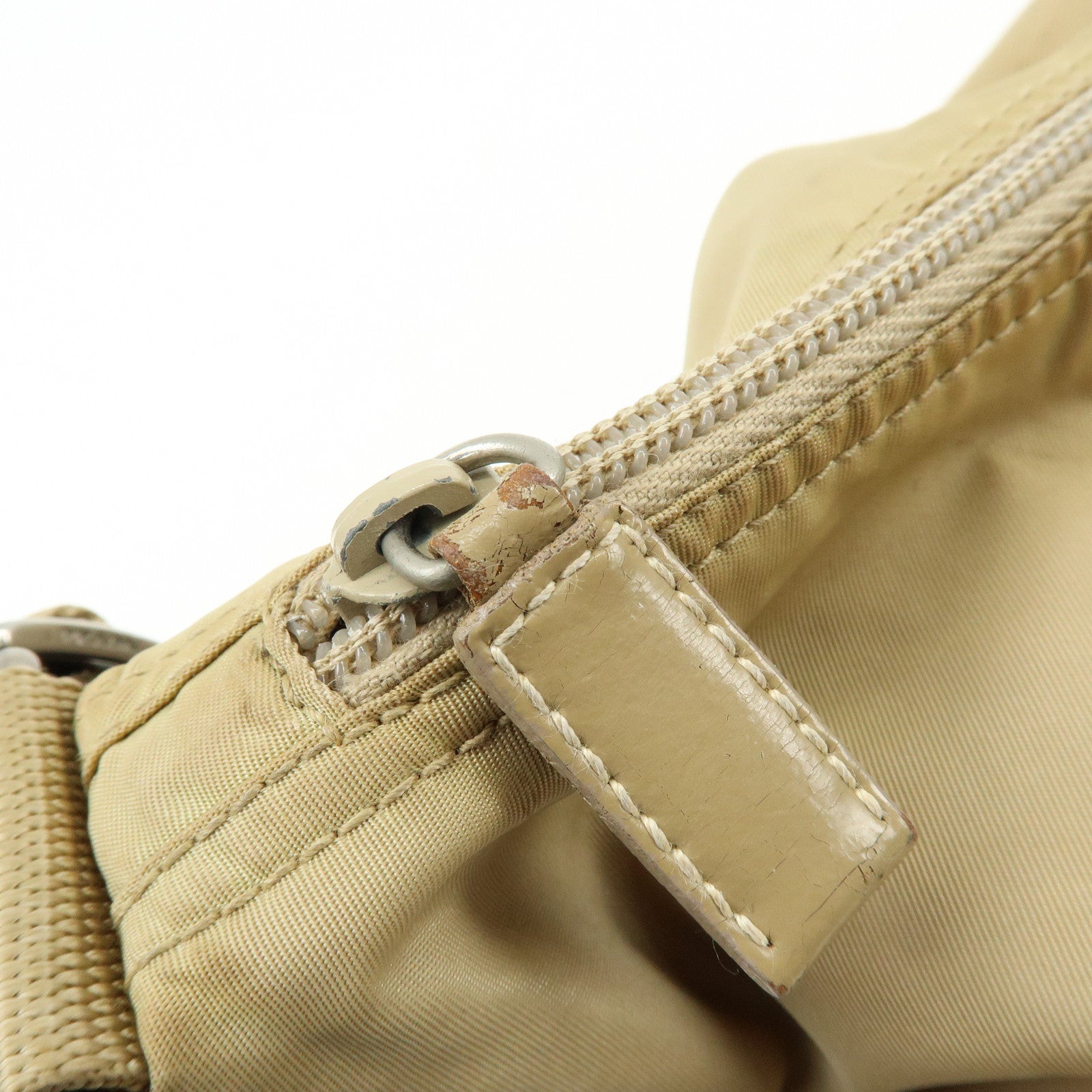 PRADA Triangle Logo Nylon Leather Shoulder Bag Hand Bag Beige