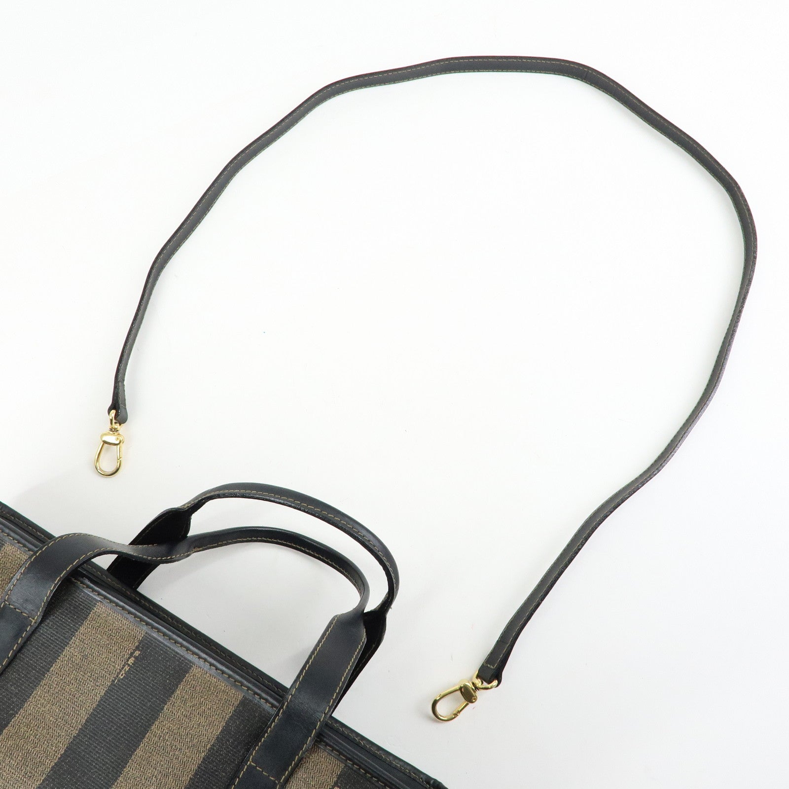FENDI Pequin PVC Leather 2Way Bag Tote Bag Black Brown 14457