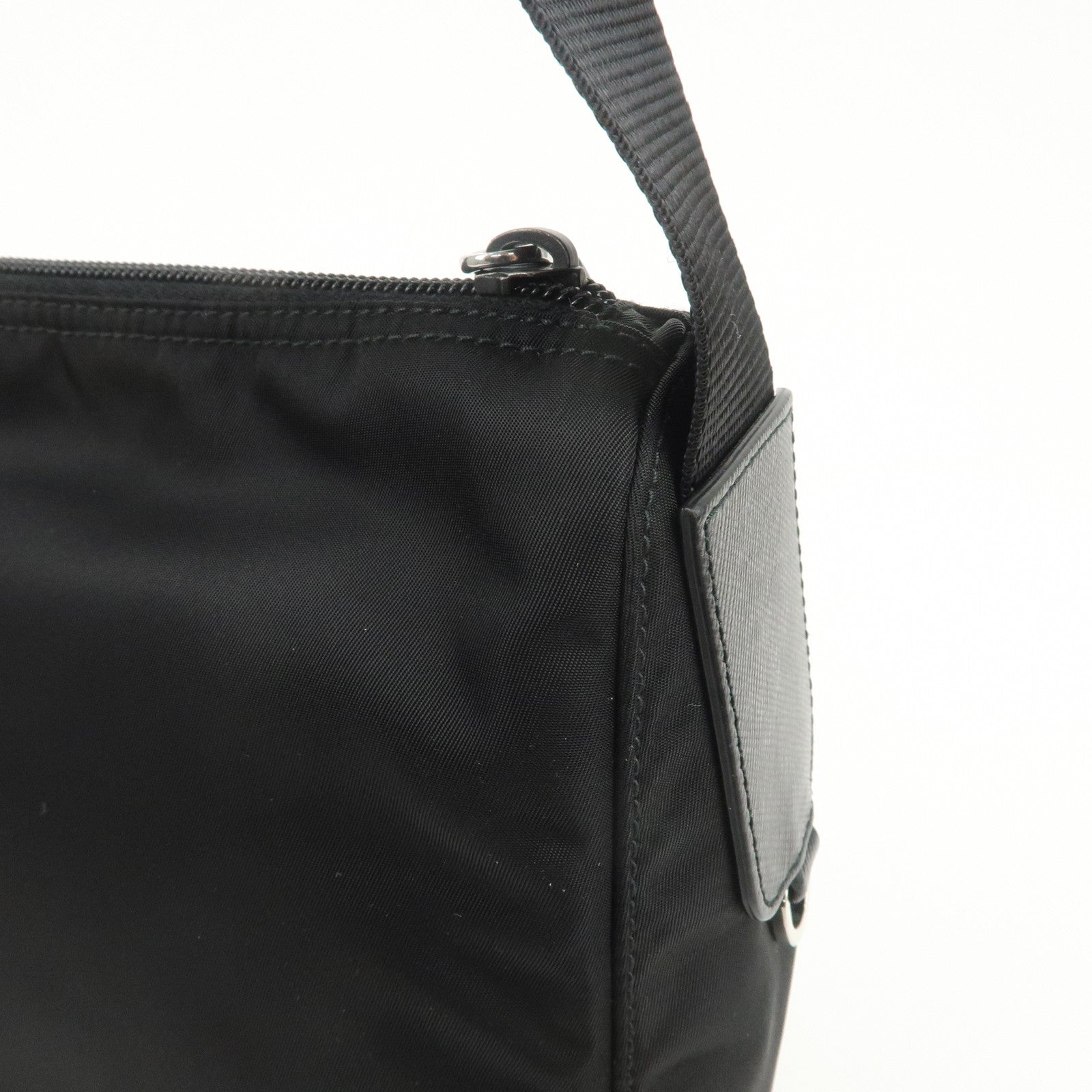 PRADA Triangle Logo Nylon Saffiano Leather Shoulder Bag Black