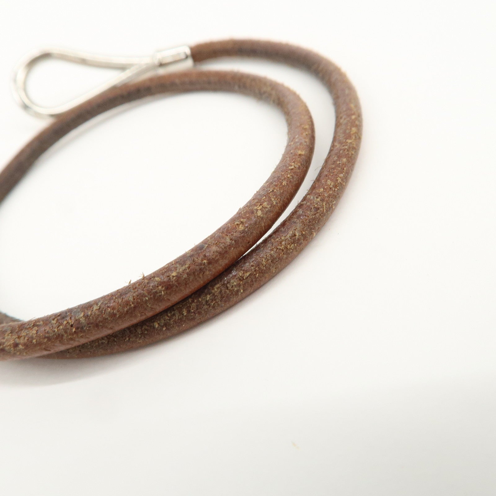 HERMES Leather Metal Jumbo Choker Bracelet Brown Silver
