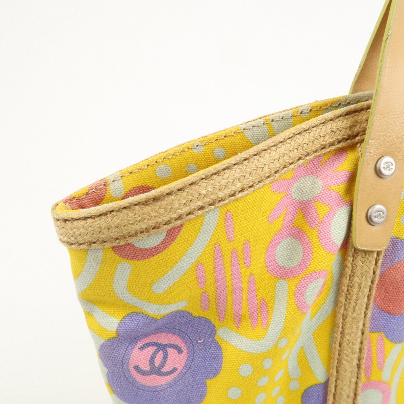 CHANEL Canvas High Summer Flower Tote Bag Shoulder Bag Yellow
