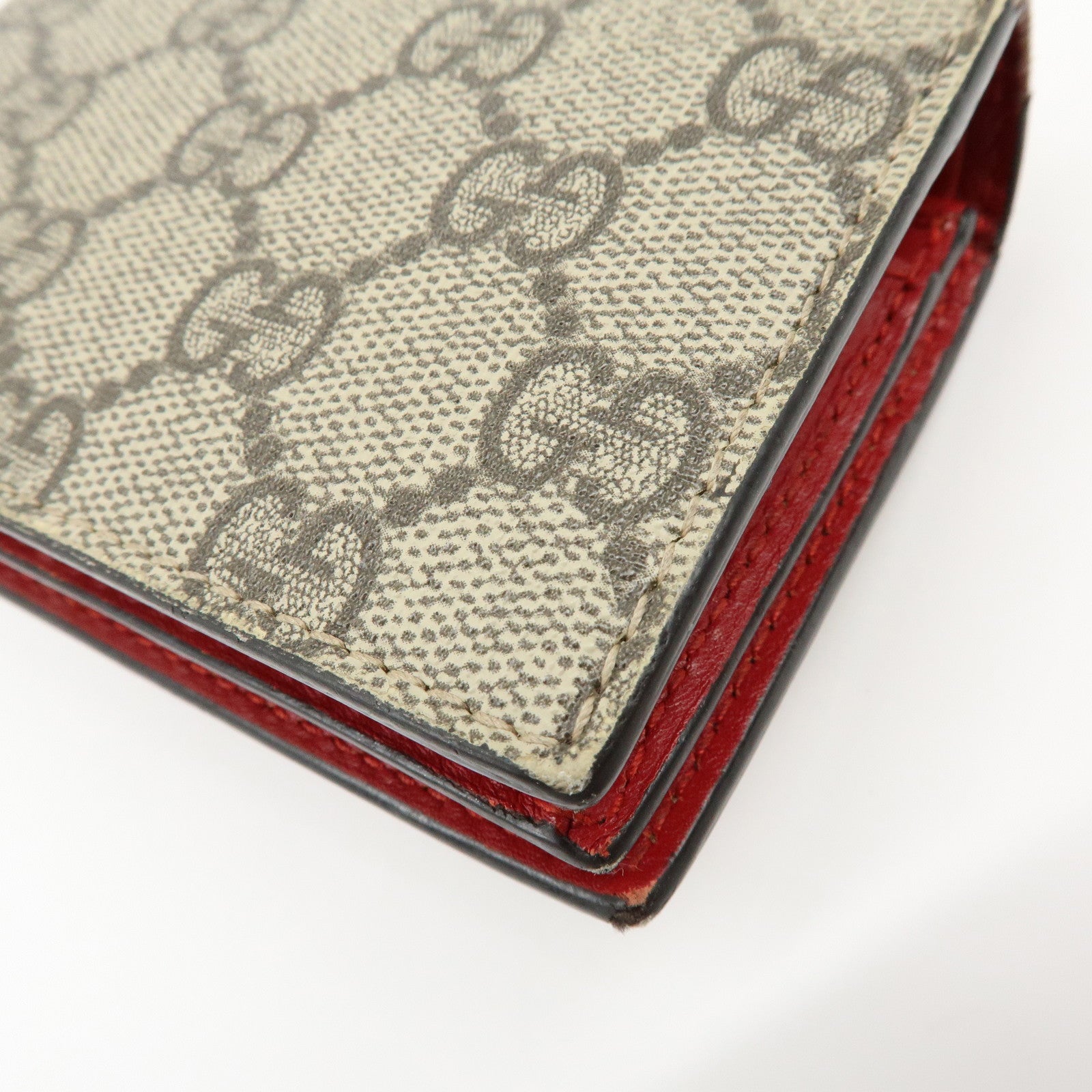 GUCCI Interlocking G GG Supreme Cherry Compact Wallet Beige 476050