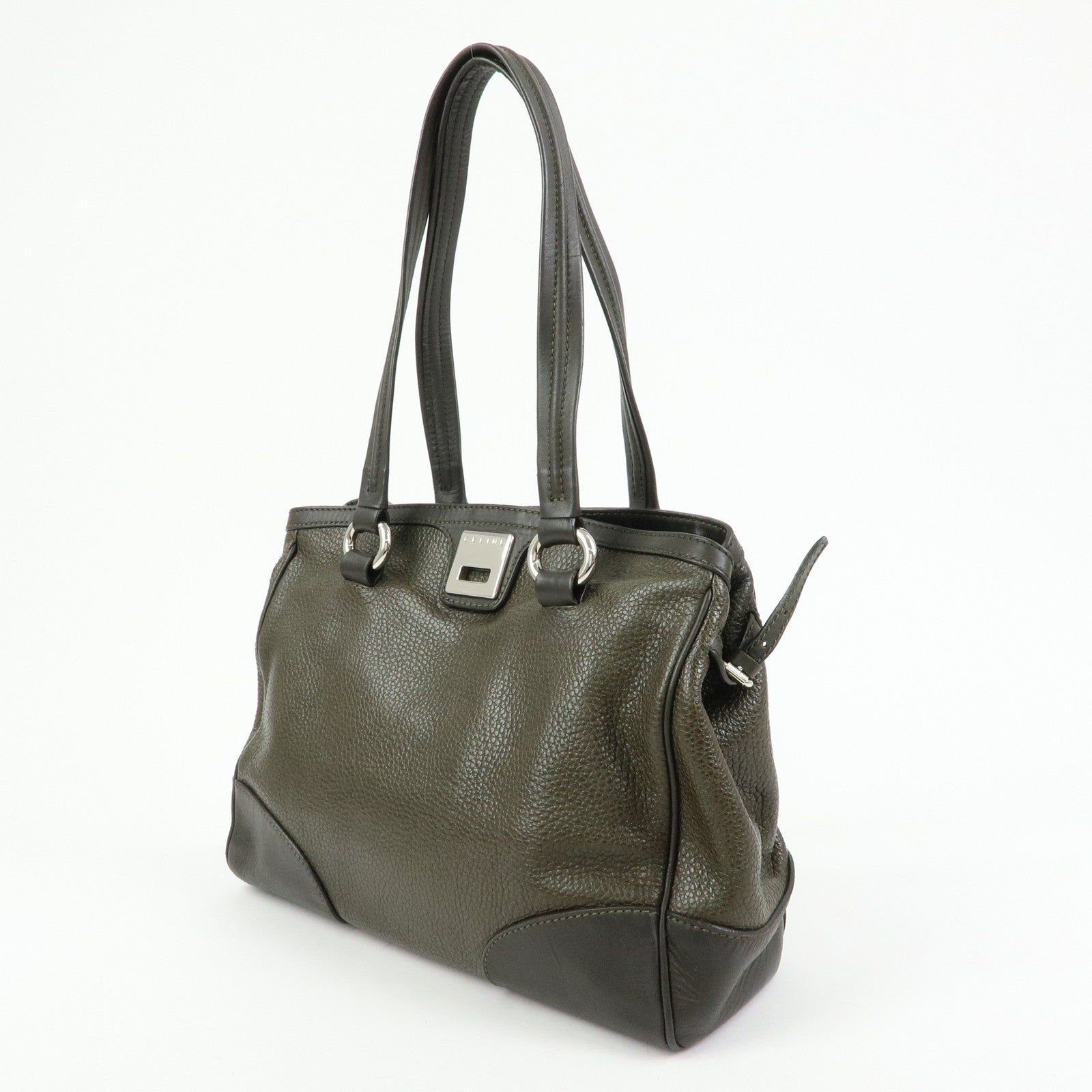 CELINE Logo Leather Tote Bag Shoulder Bag Brown