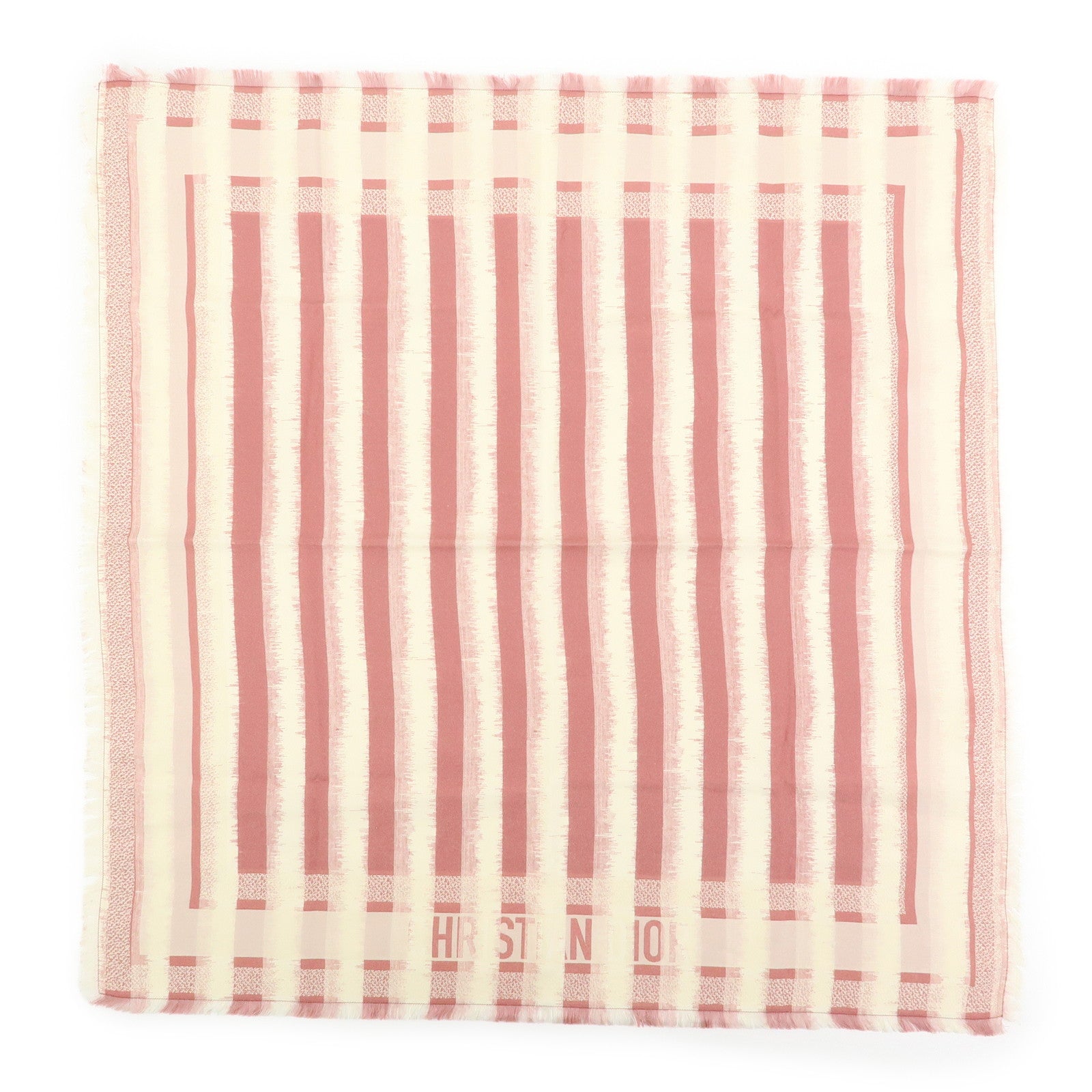 Christian Dior Logo Silk Cotton Polyester Scarf Stripe Print Pink