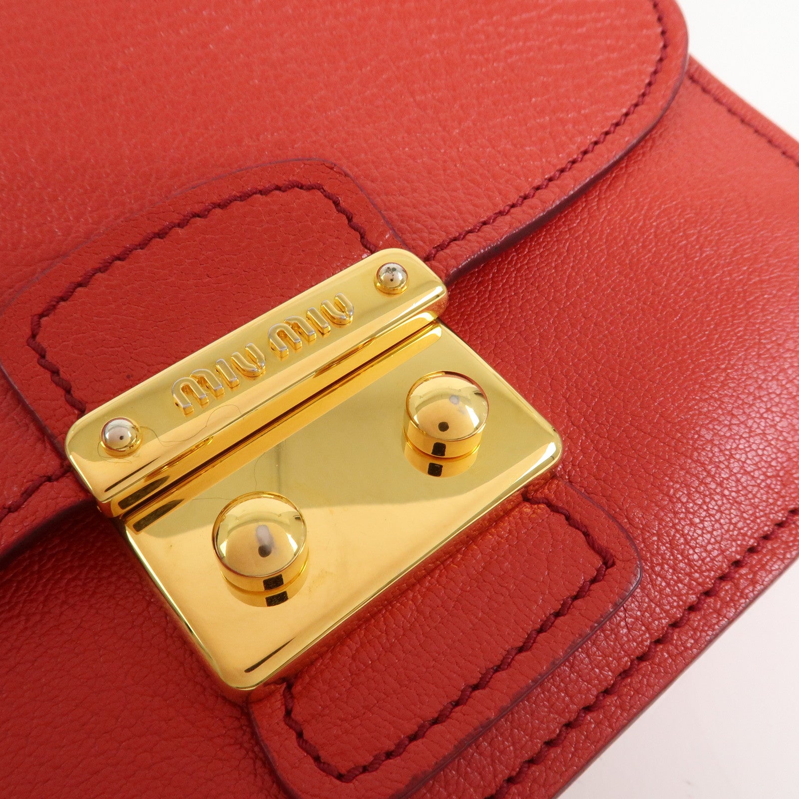 MIU MIU Madras Leather 2Way Bag Hand Bag Shoulder Bag Red RTC460