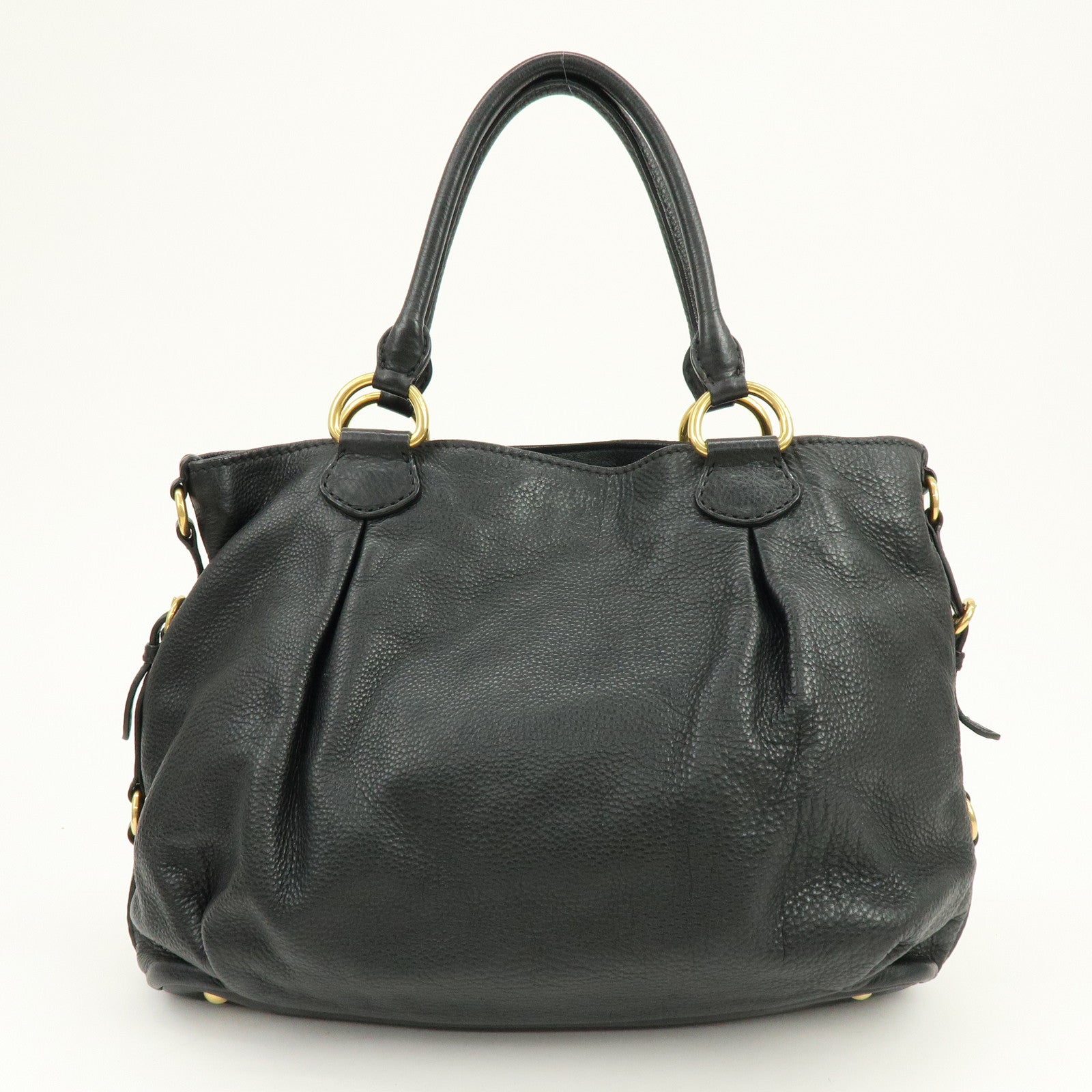 MIU MIU Logo Leather Tote Bag Shoulder Bag Black Gold