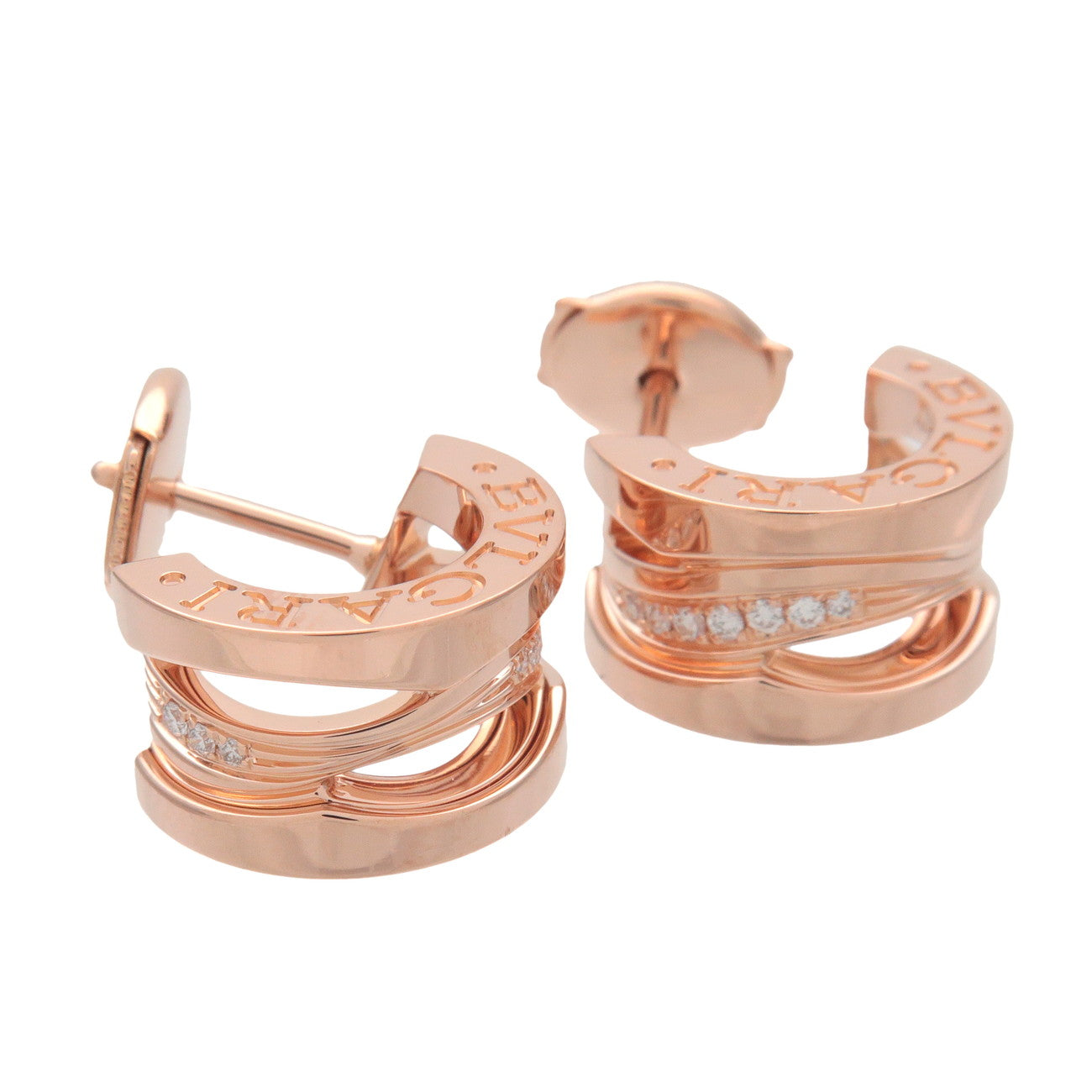 BVLGARI B-zero1 Hoop Earrings Diamond K18PG 750 Rose Gold