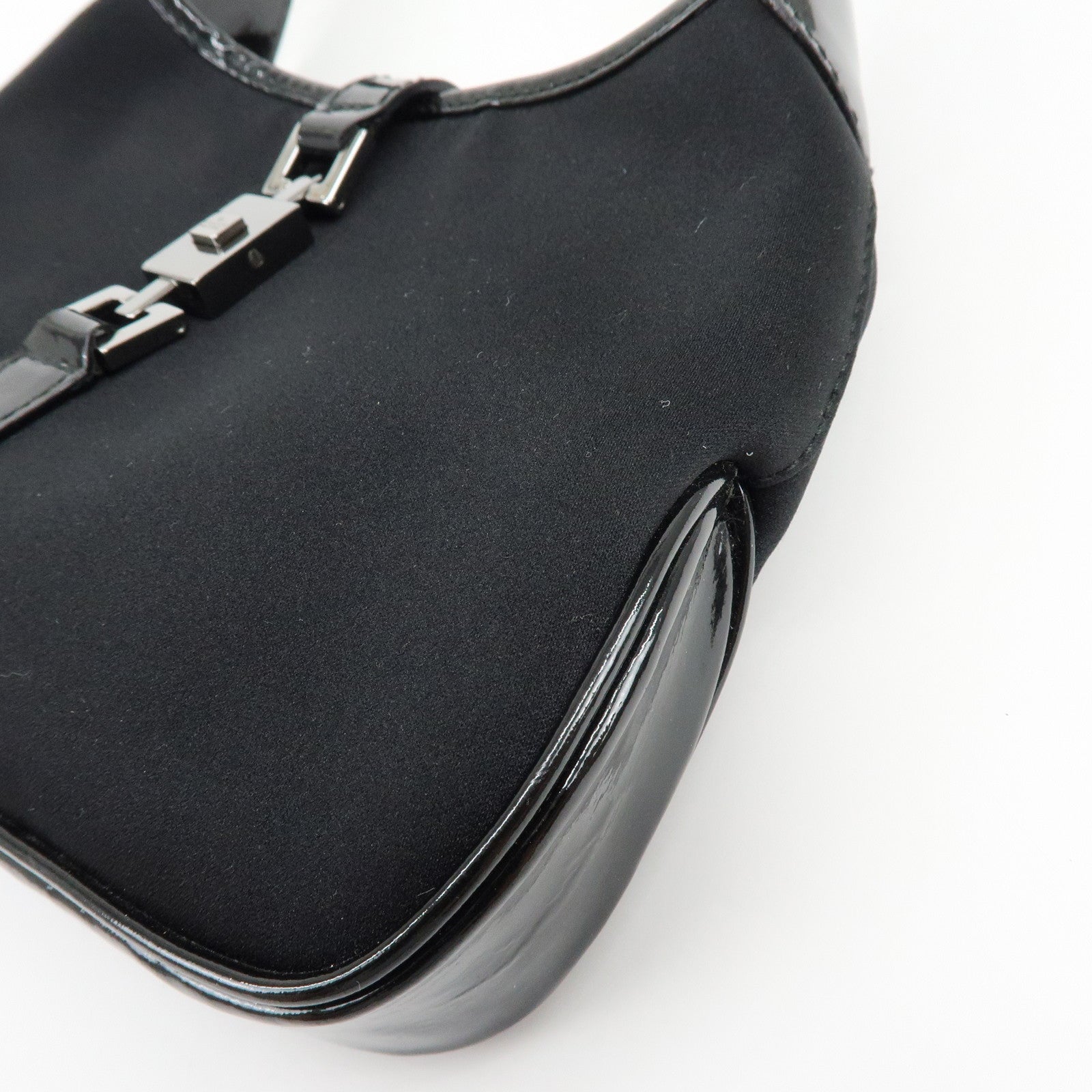 GUCCI Jackie Nylon Patent Leather Hand Bag Black 005・0775