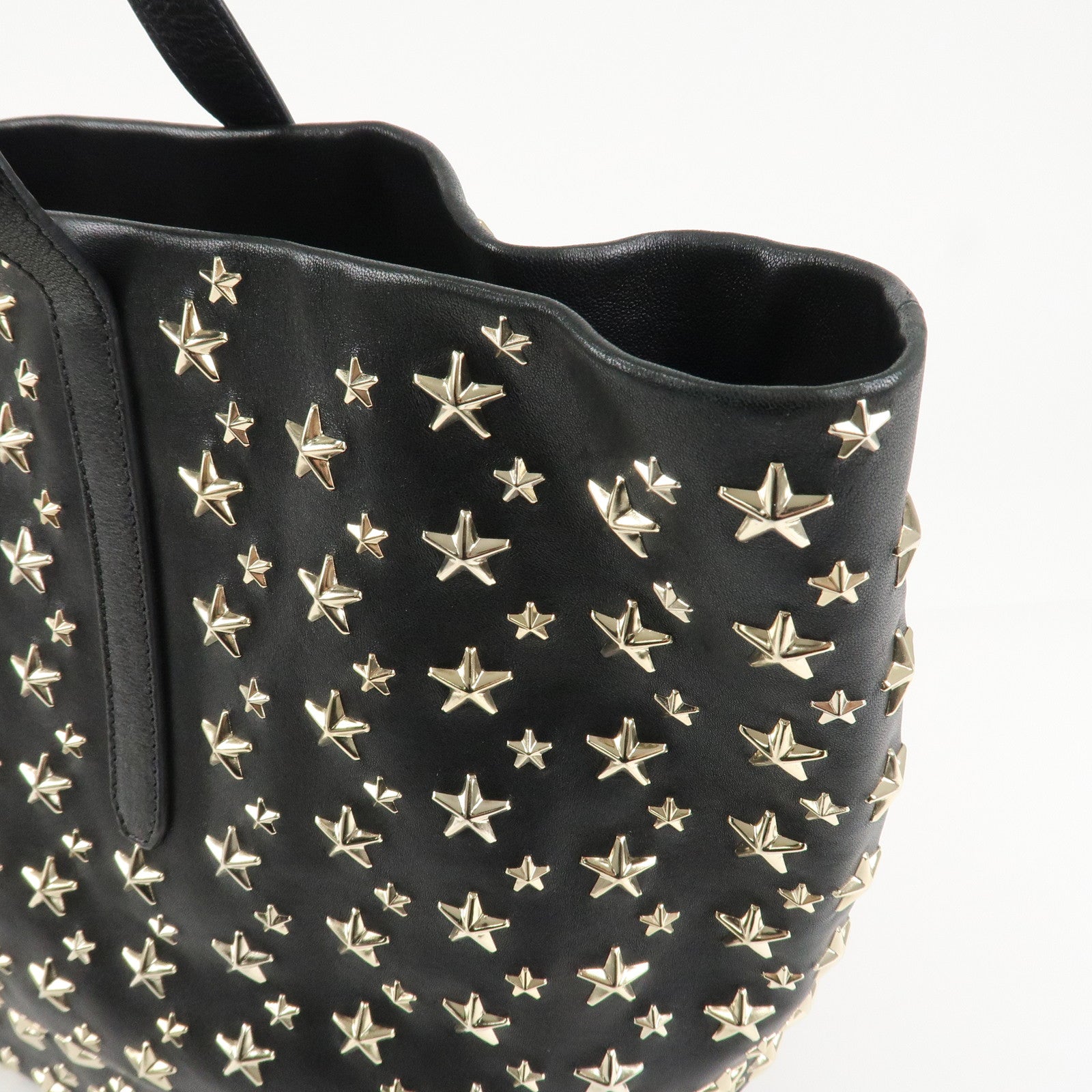 JIMMY CHOO Leather Star Studs Tote Bag Hand Bag Black Silver HDW Used
