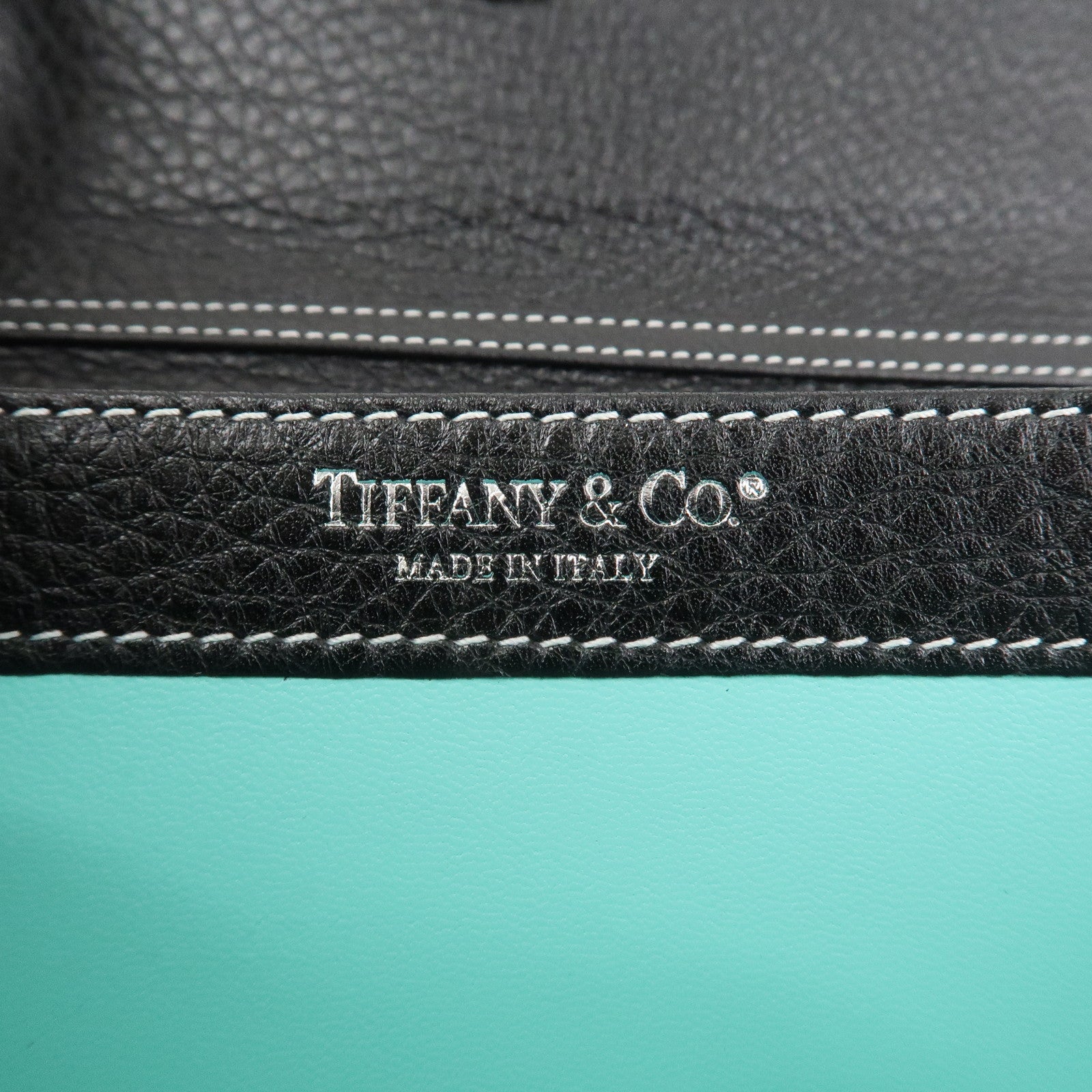 Tiffany & Co Leather Chain Long Wallet Shoulder Bag Black