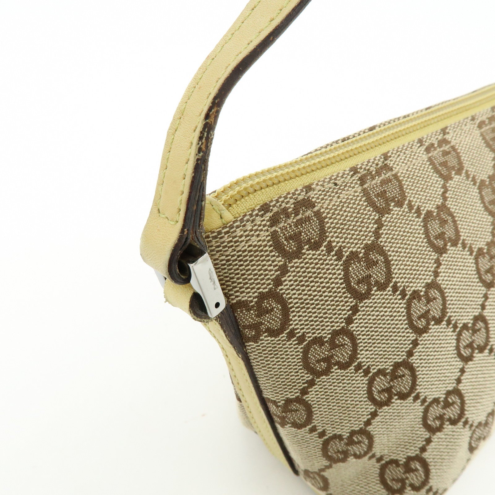 GUCCI Boat Bag GG Canvas Leather Accessory Pouch Beige Yellow 07198