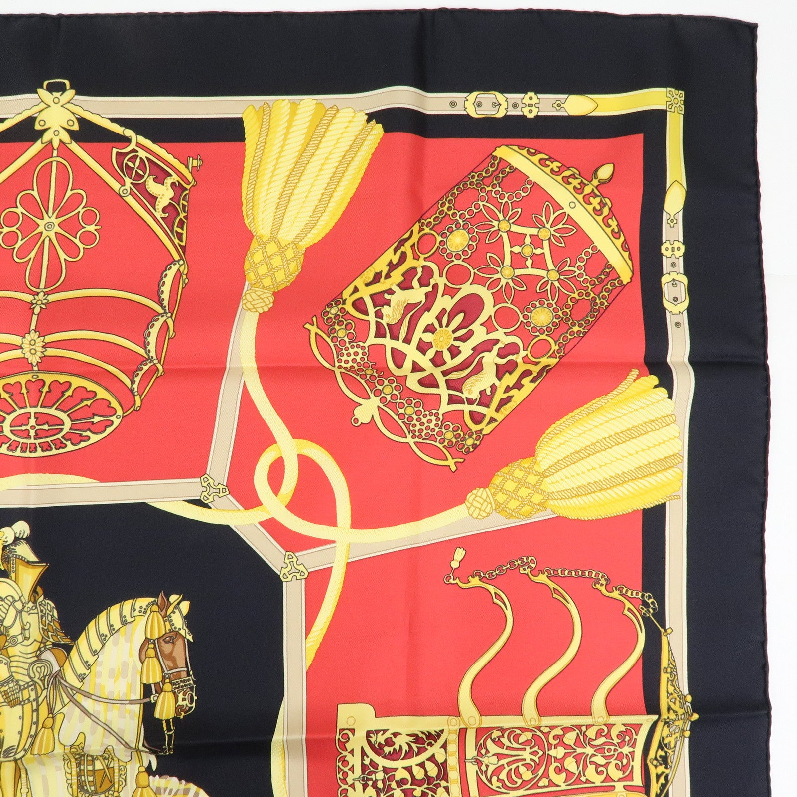 HERMES Carre 90 Silk 100% Scarf LES MUSEROLLES Black Red Gold