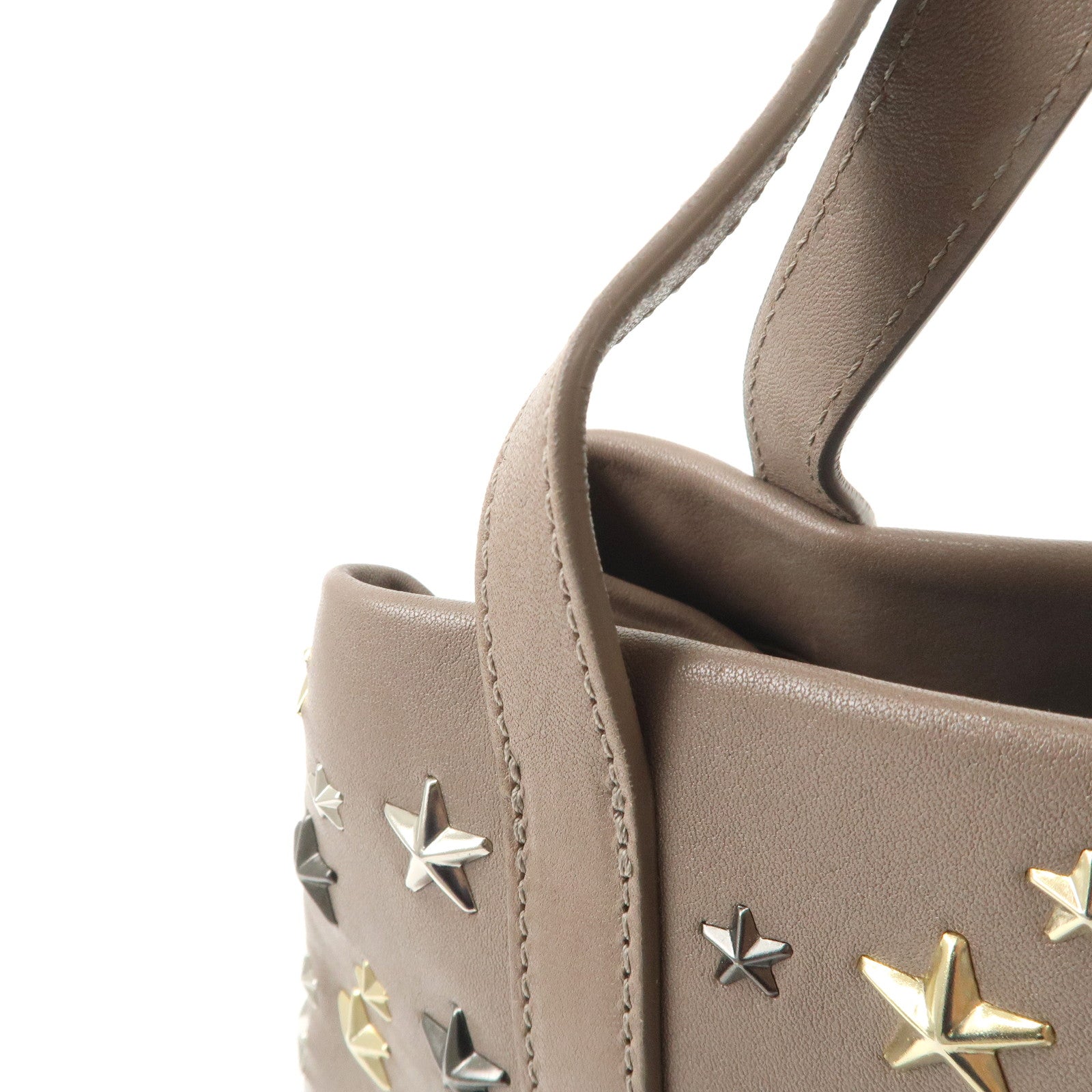 JIMMY CHOO Leather Star Studs Hand Bag Greige Used