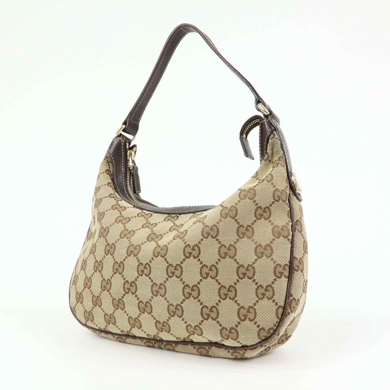 GUCCI GG Canvas Leather Shoulder Bag Hand Bag Beige Brown 154395