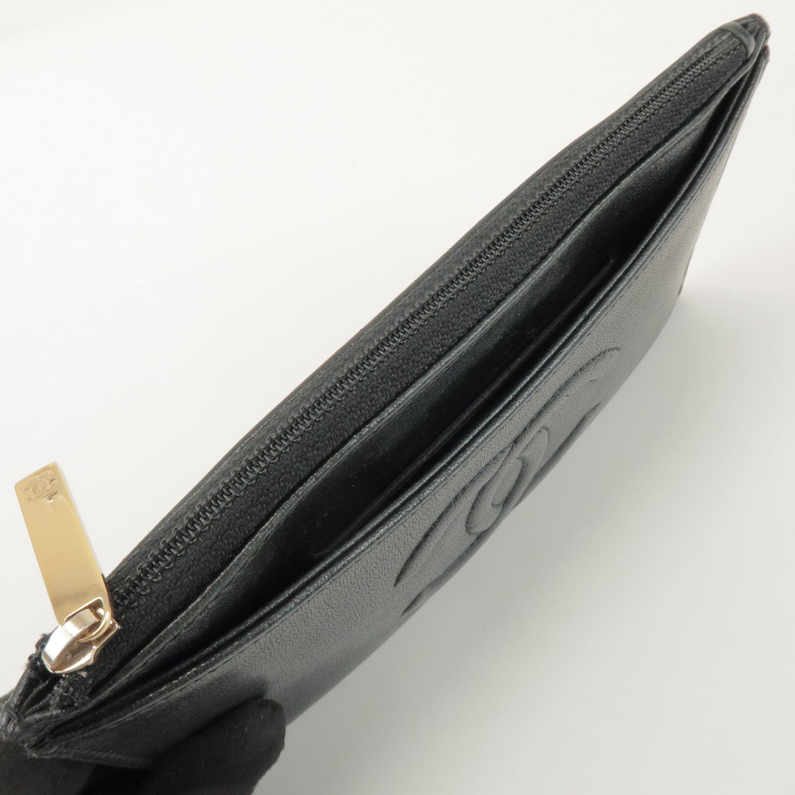 CHANEL COCO Mark Calf Leather Long Wallet Black