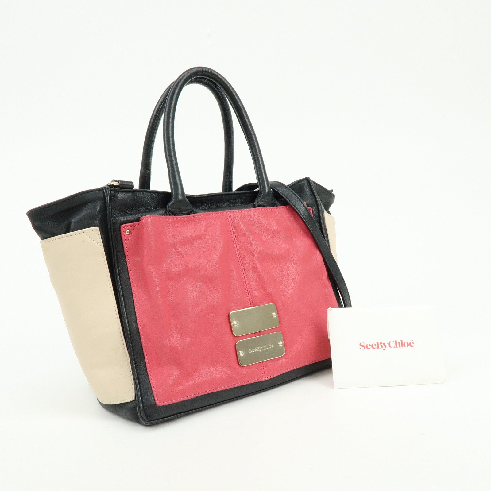 Chloe See By Chloe Leather 2Way Shoulder Bag Hand Bag Pink Black