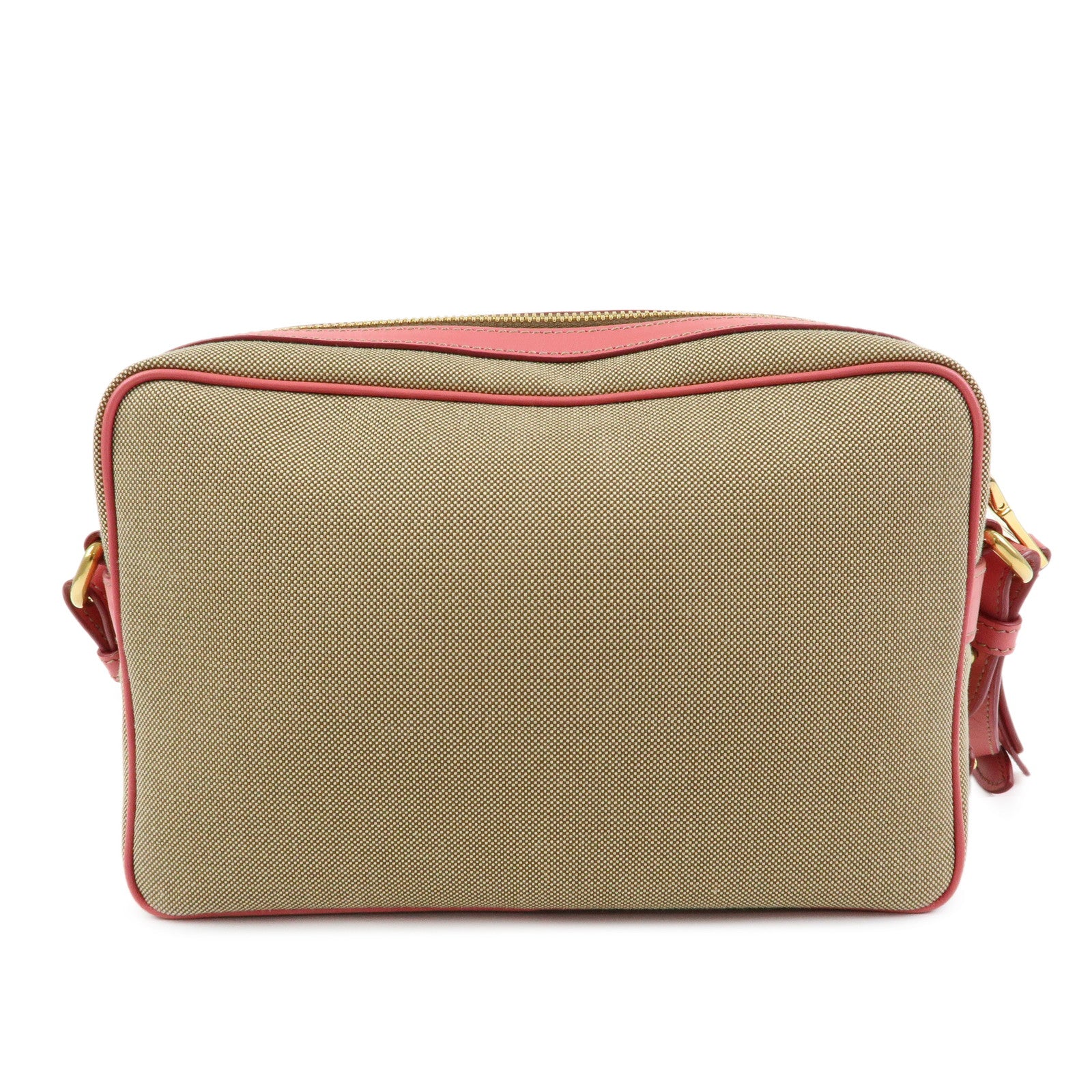 PRADA Triangle Logo Jacquard Leather Shoulder Bag Beige Pink 1BH089