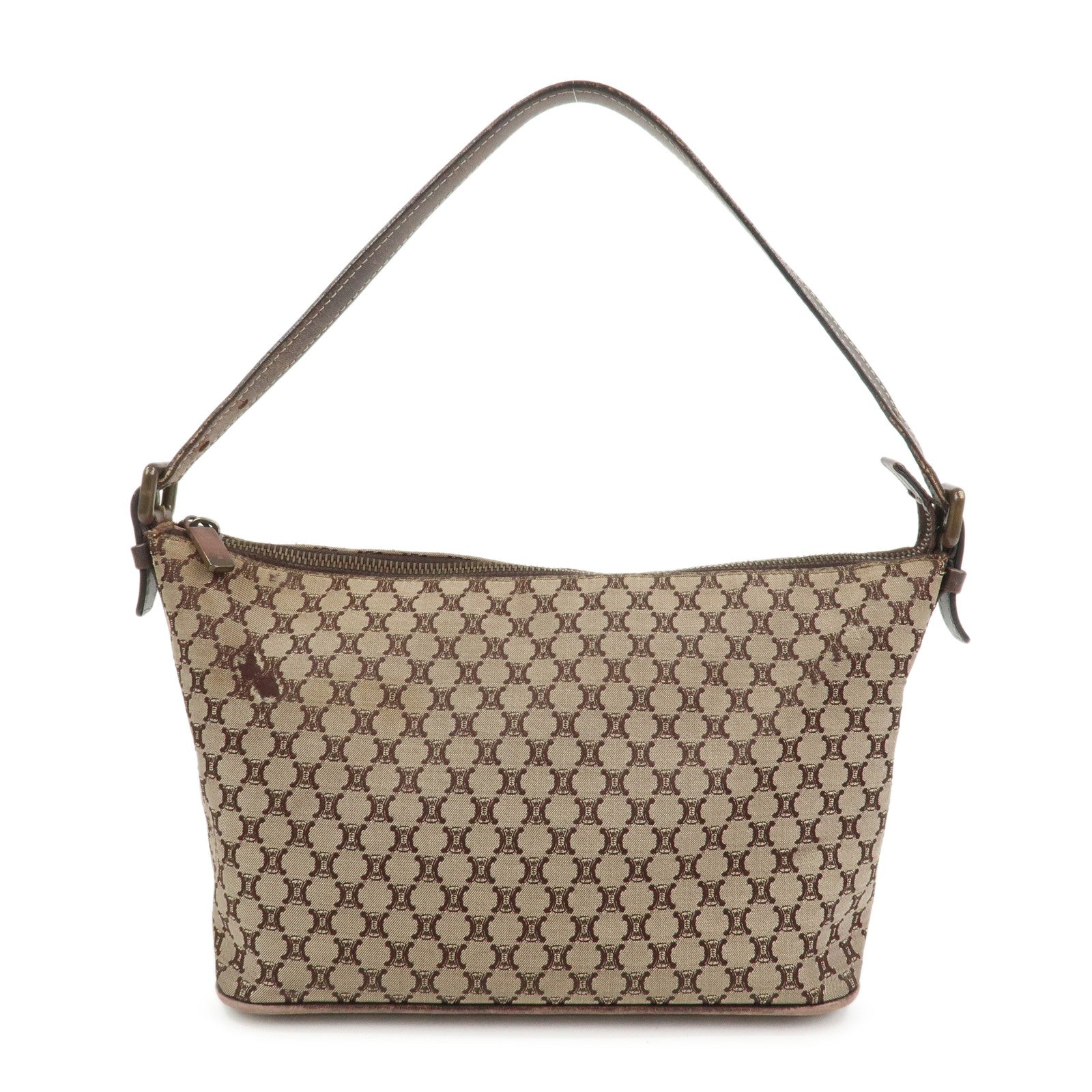 CELINE Macadam Logo Canvas Leather Shoulder Bag Hand Bag Brown