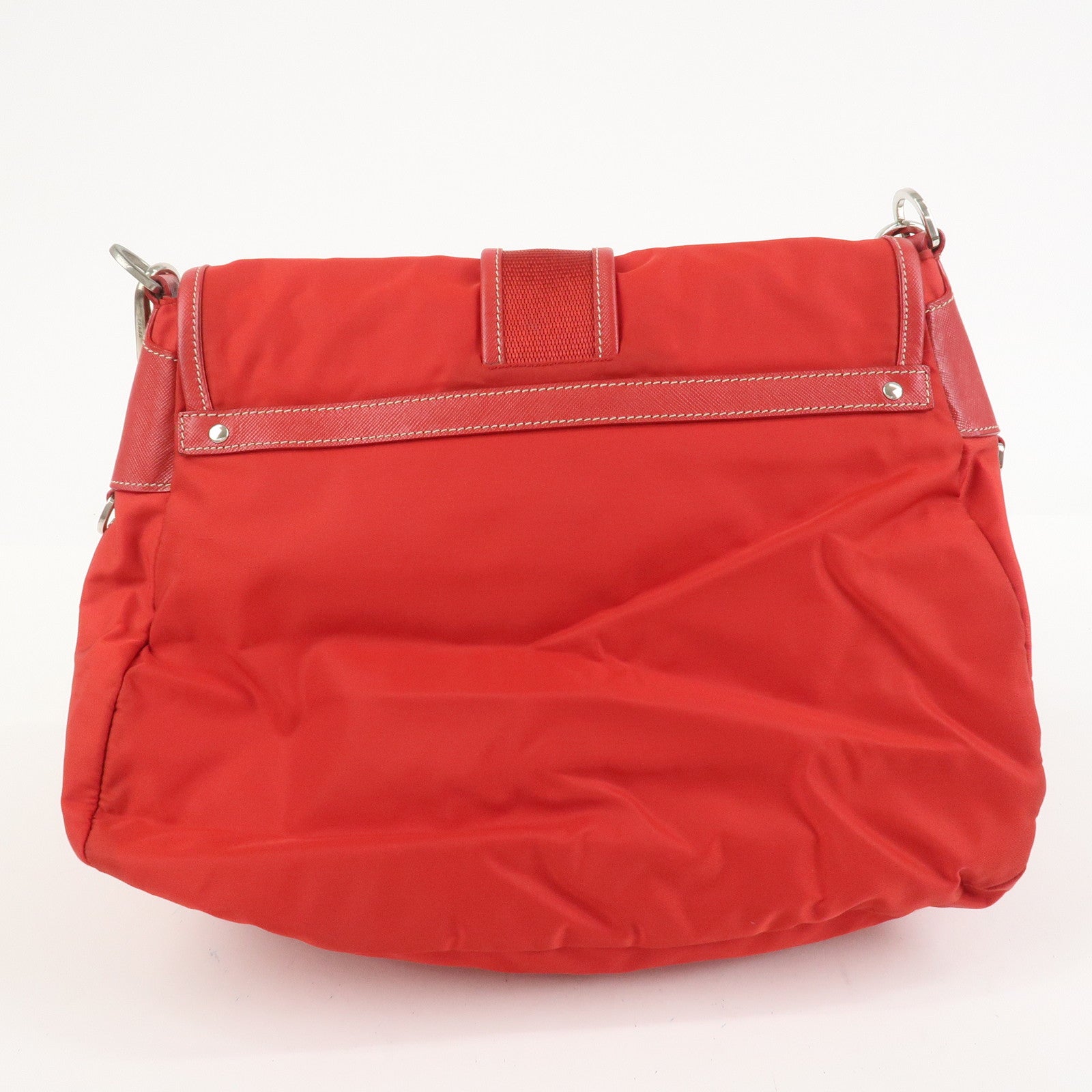 PRADA Triangle Logo Nylon Saffiano Leather Shoulder Bag Red BT0436