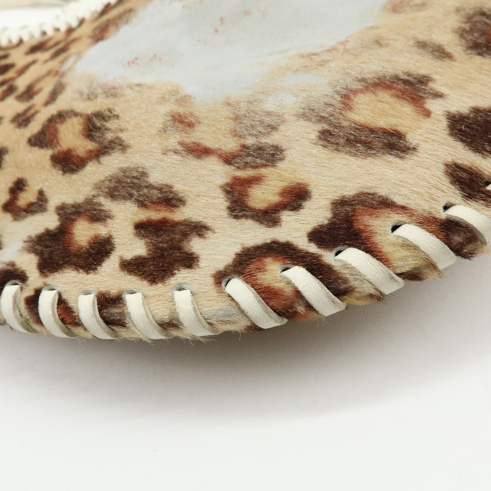 FENDI Unborn Calf Leather Tote Bag Leopard White Beige 8BR285