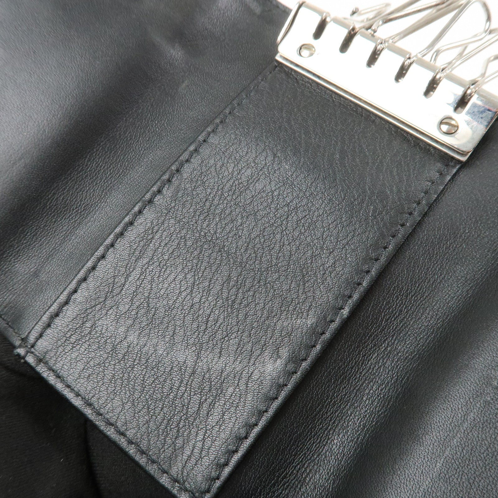 CHANEL Bicolore COCO Mark Lamb Skin 6 Rings Key Case Black