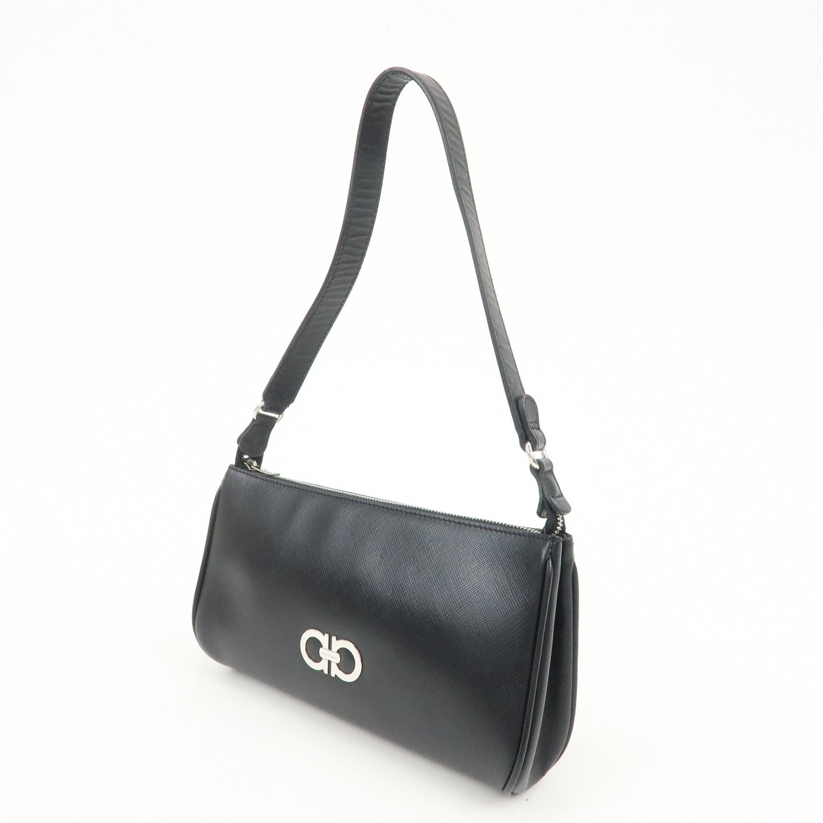 Ferragamo Gancini Leather Shoulder Bag Hand Bag Black