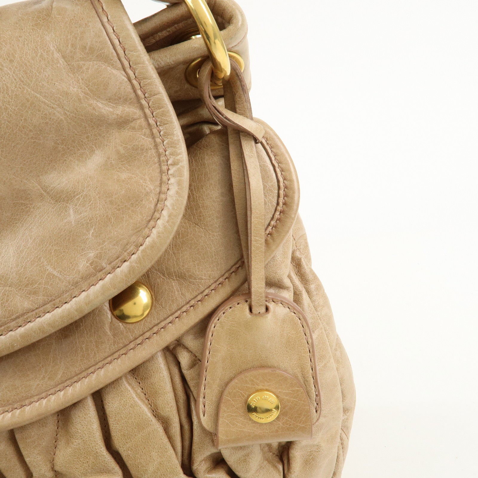 MIU MIU Matelasse Leather Hand Bag Light Brown RR1300