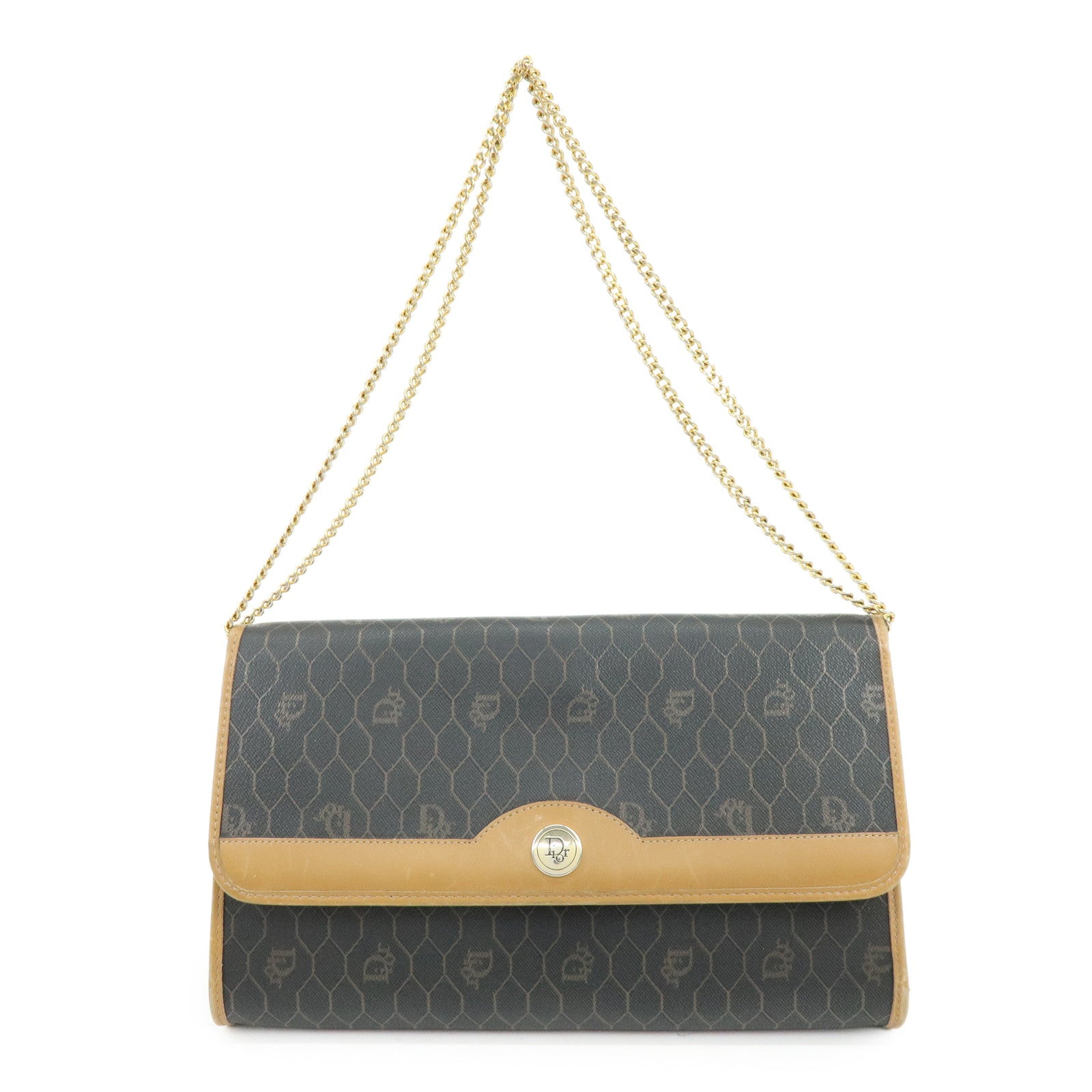 Christian Dior Honeycomb PVC Leather Chain Shoulder Bag Brown