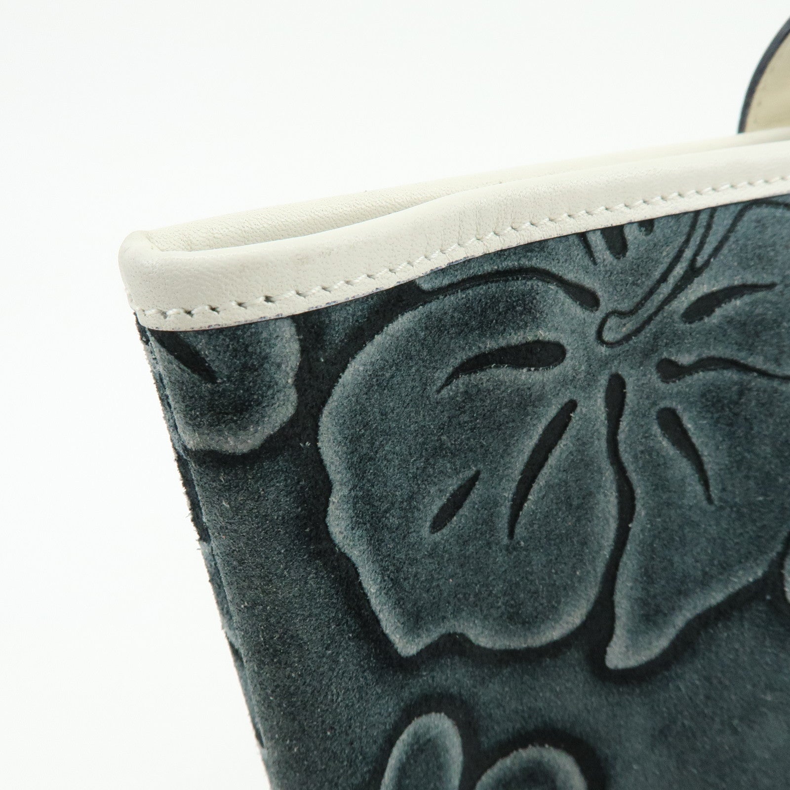 CELINE Hibiscus Motif Suede Leather Tote Bag Gray Ivory