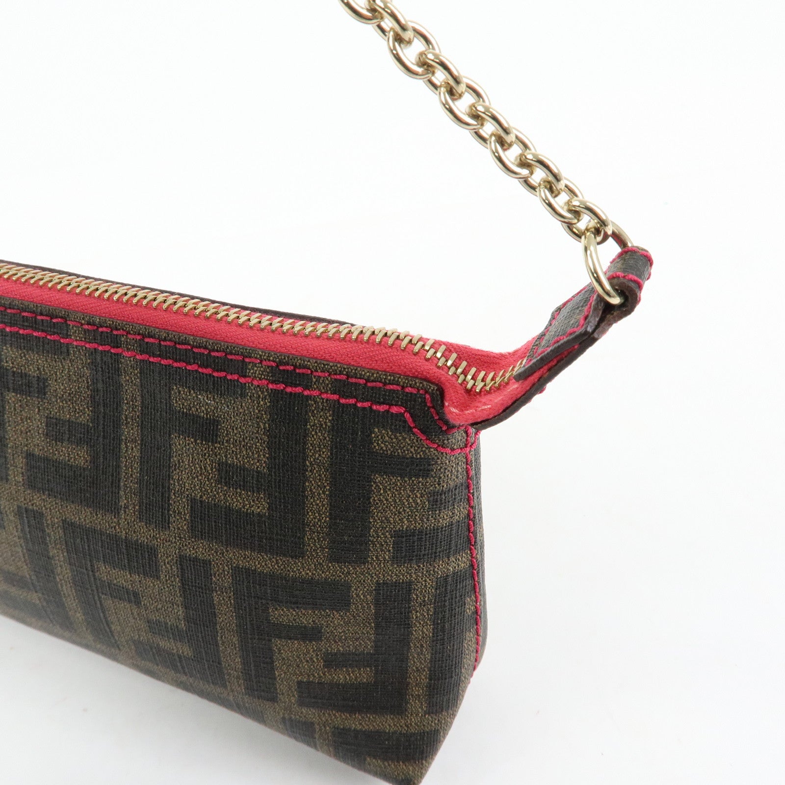 FENDI Zucca Print PVC Canvas Chain Accessory Pouch Brown 8BR592