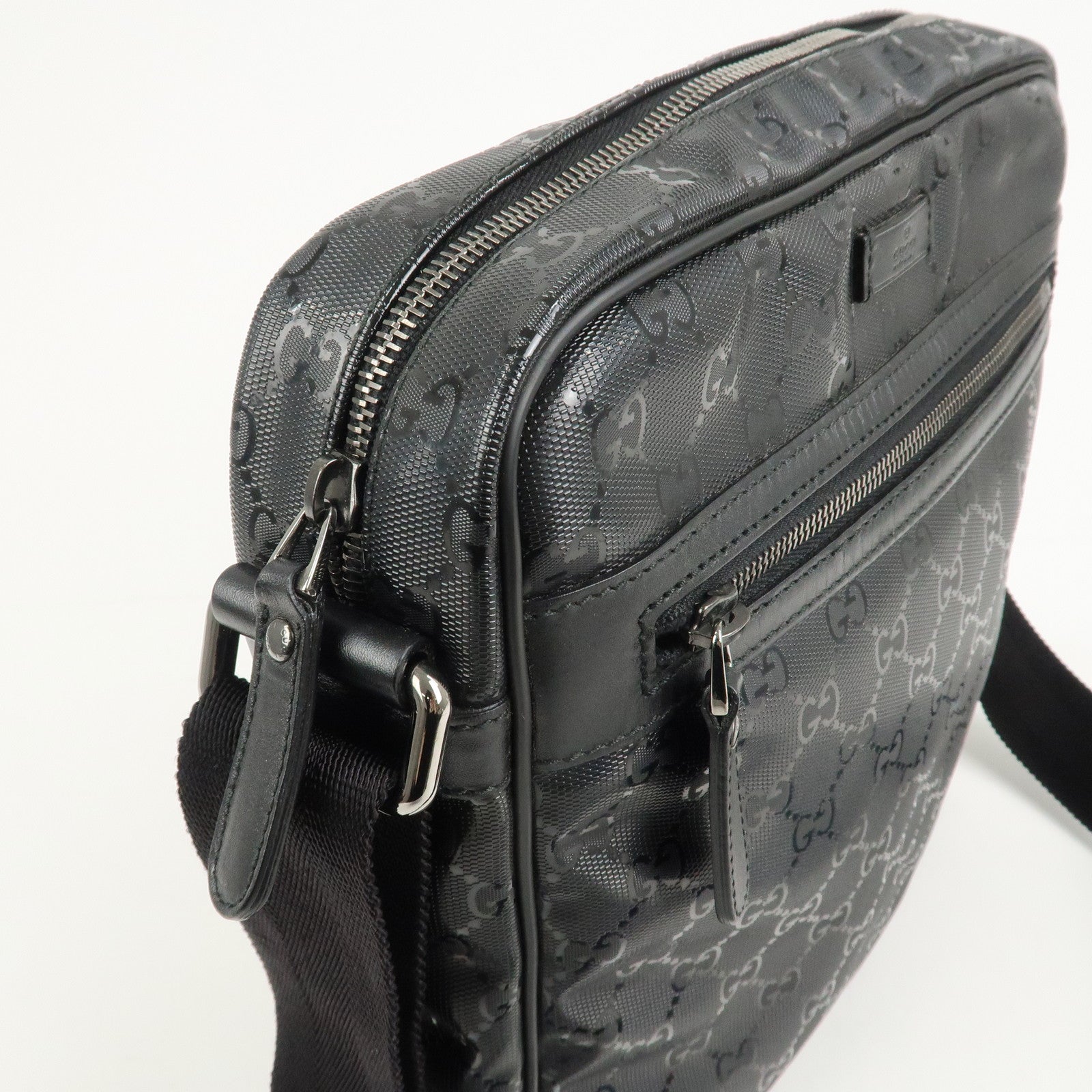 GUCCI GG Imprime Monogram PVC Shoulder Bag Cross Body Bag Black 201448