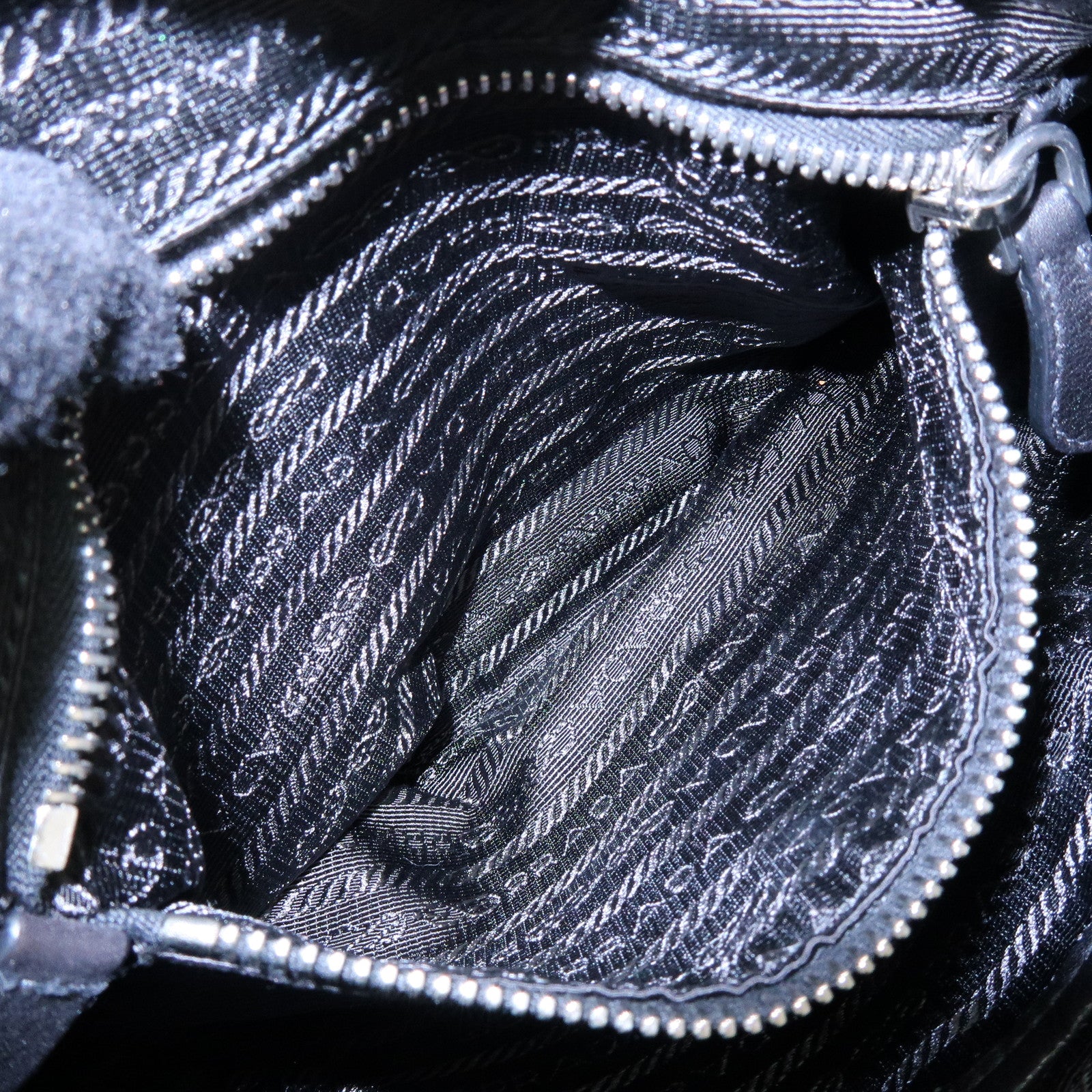 PRADA Logo Nylon Puffy Leather Shoulder Bag Hand Bag Black Silver