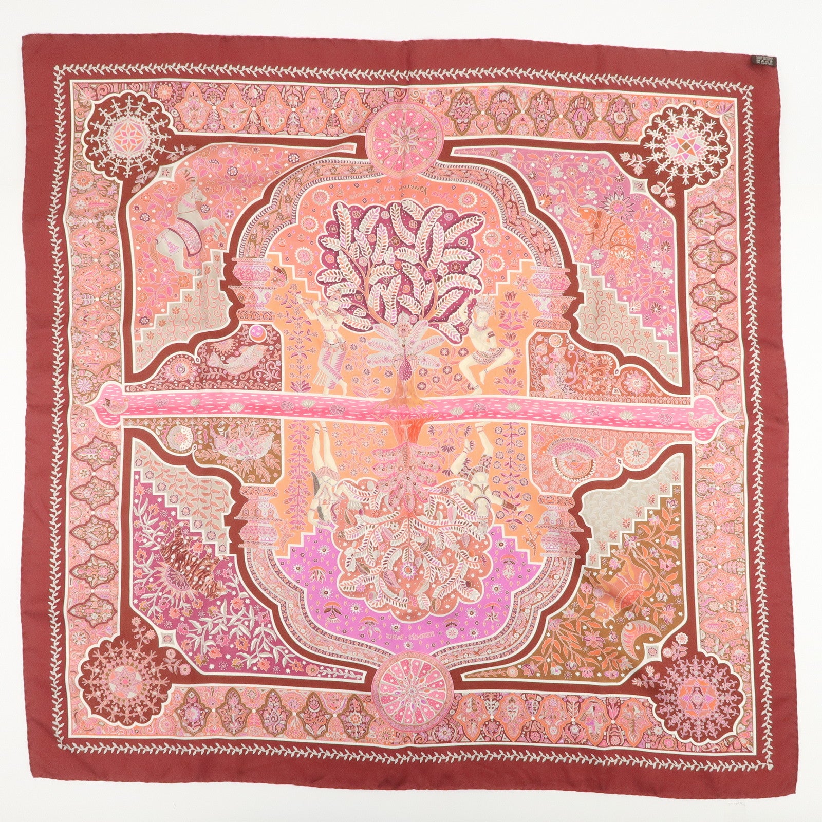 HERMES Carre 90 Silk 100% Aux Portes du Palais Scarf Red