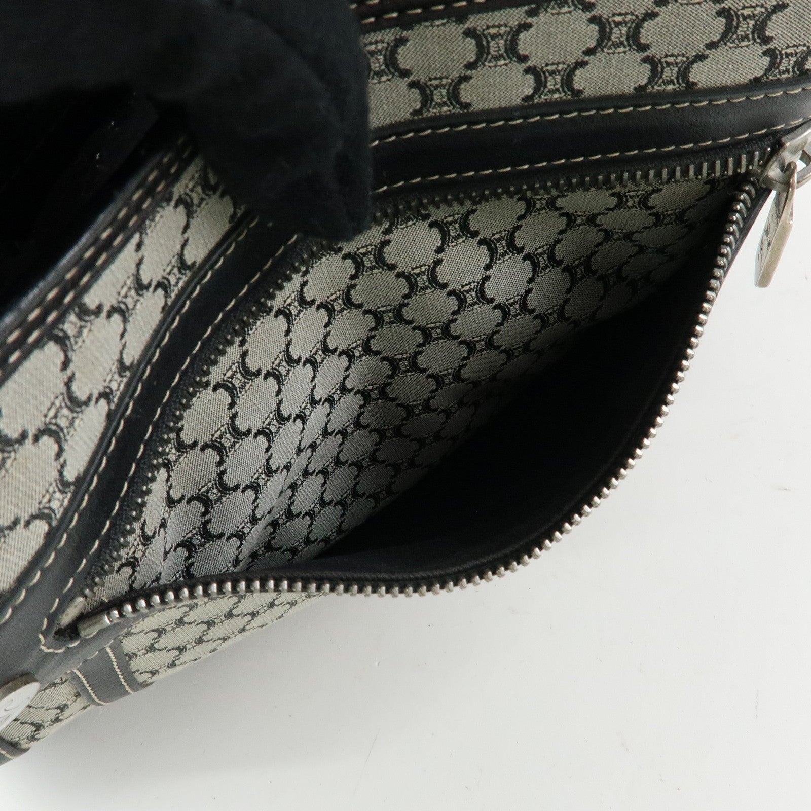 CELINE Macadam Canvas Leather Shoulder Bag Hand Bag Black