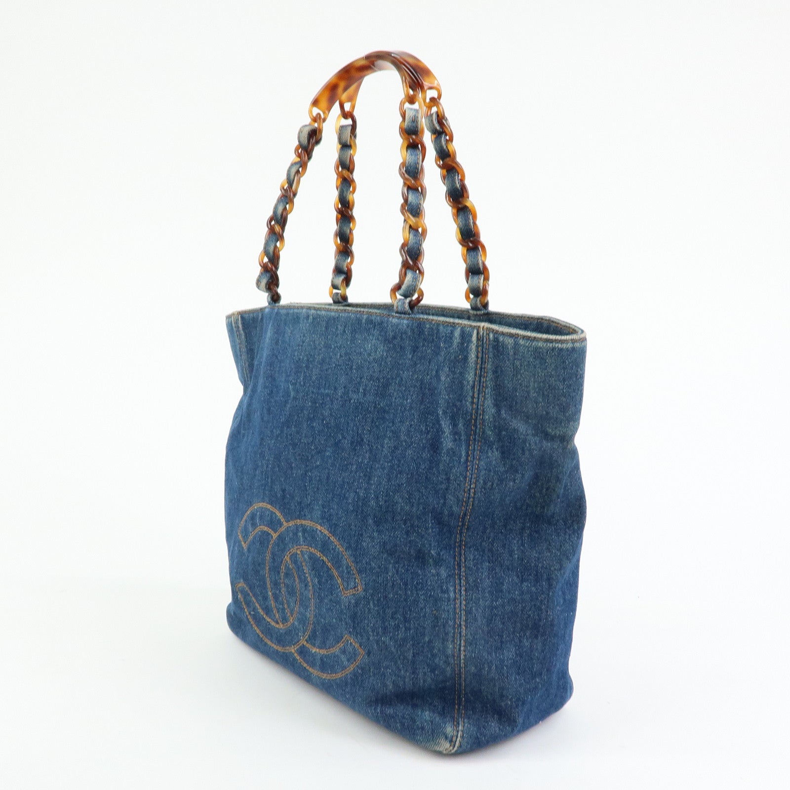 CHANEL COCO Mark Denim Tote Bag Shoulder Bag Blue