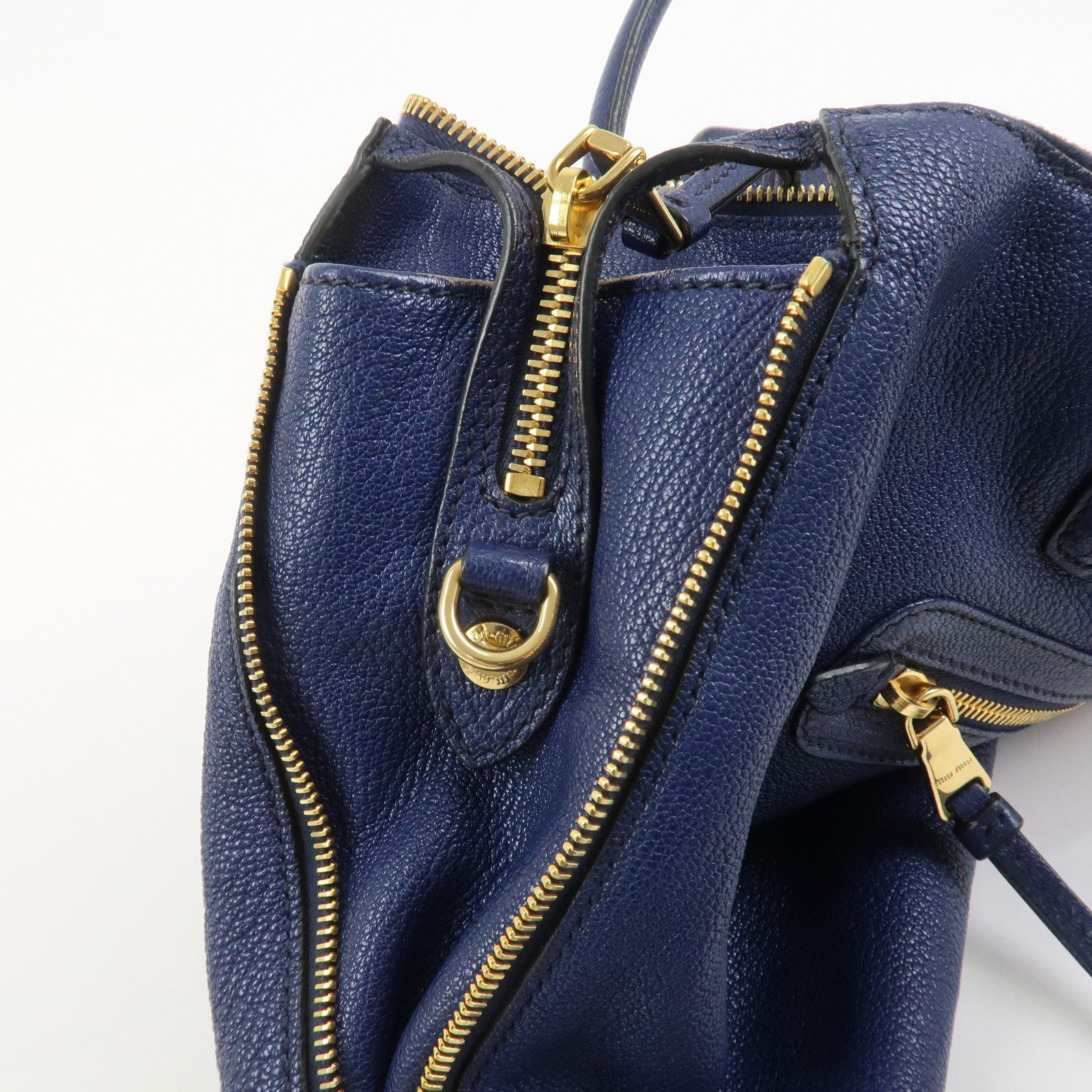 MIU MIU Madras Leather 2Way Hand Bag Shoulder Bag Blue 5BG136
