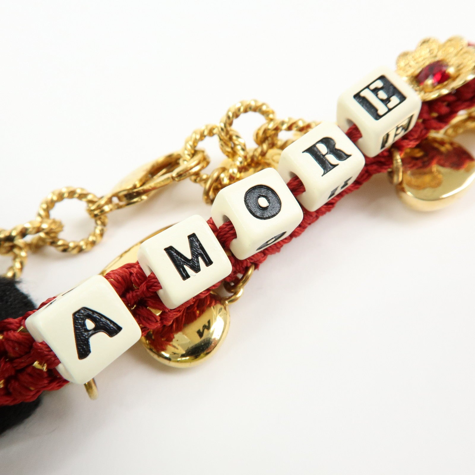 Dolce&Gabbana AMORE Heart Flower Motif Metal Bracelet Red Gold