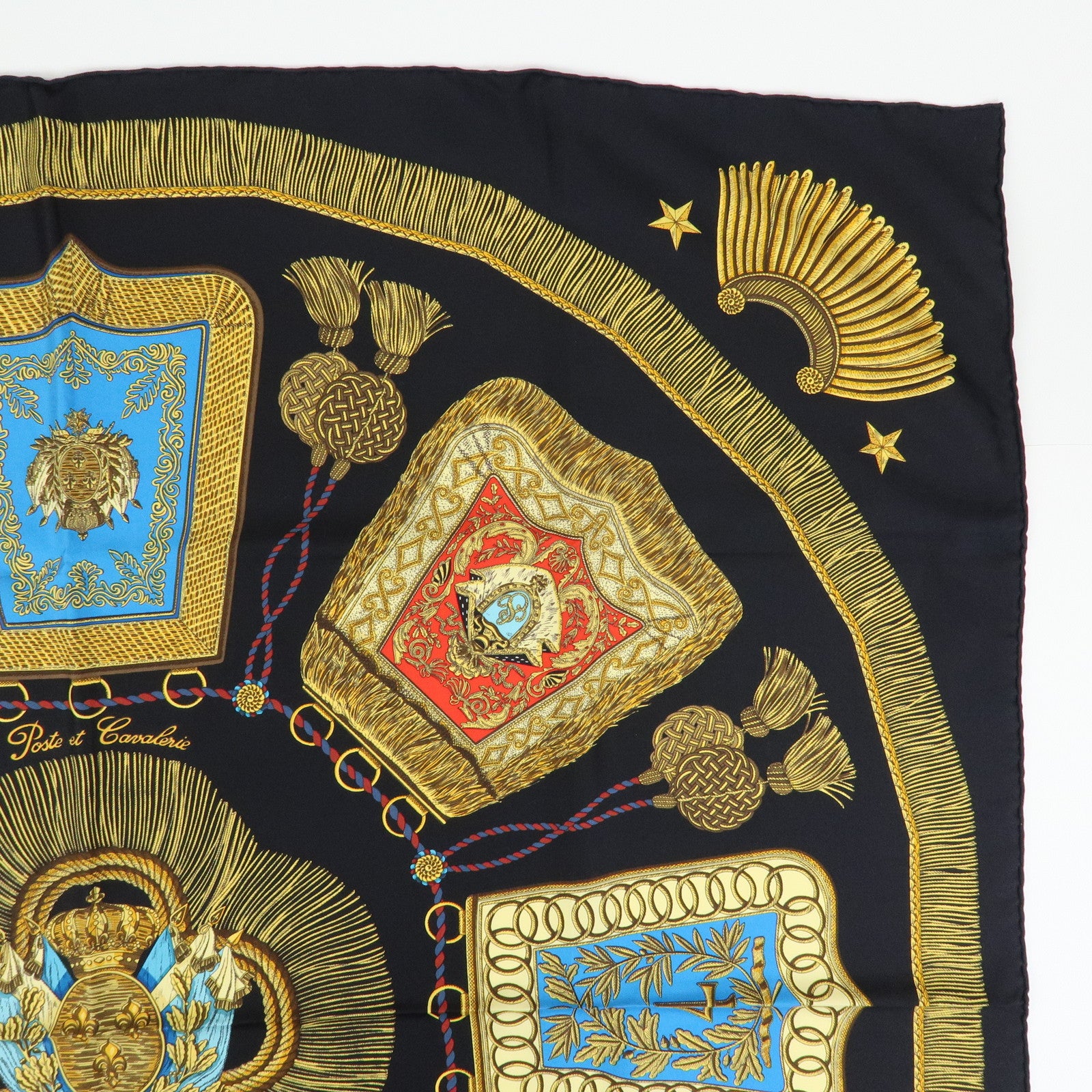 HERMES Carre 90 Silk 100% Scarf Poste et Cavalerie Navy