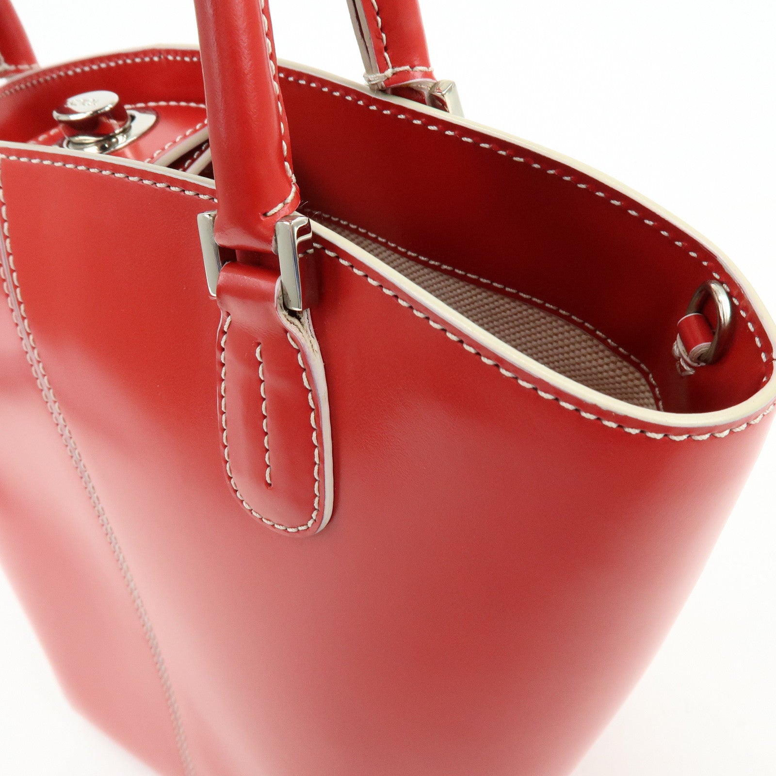 TOD'S Logo Leather Hand Bag Tote Bag Red