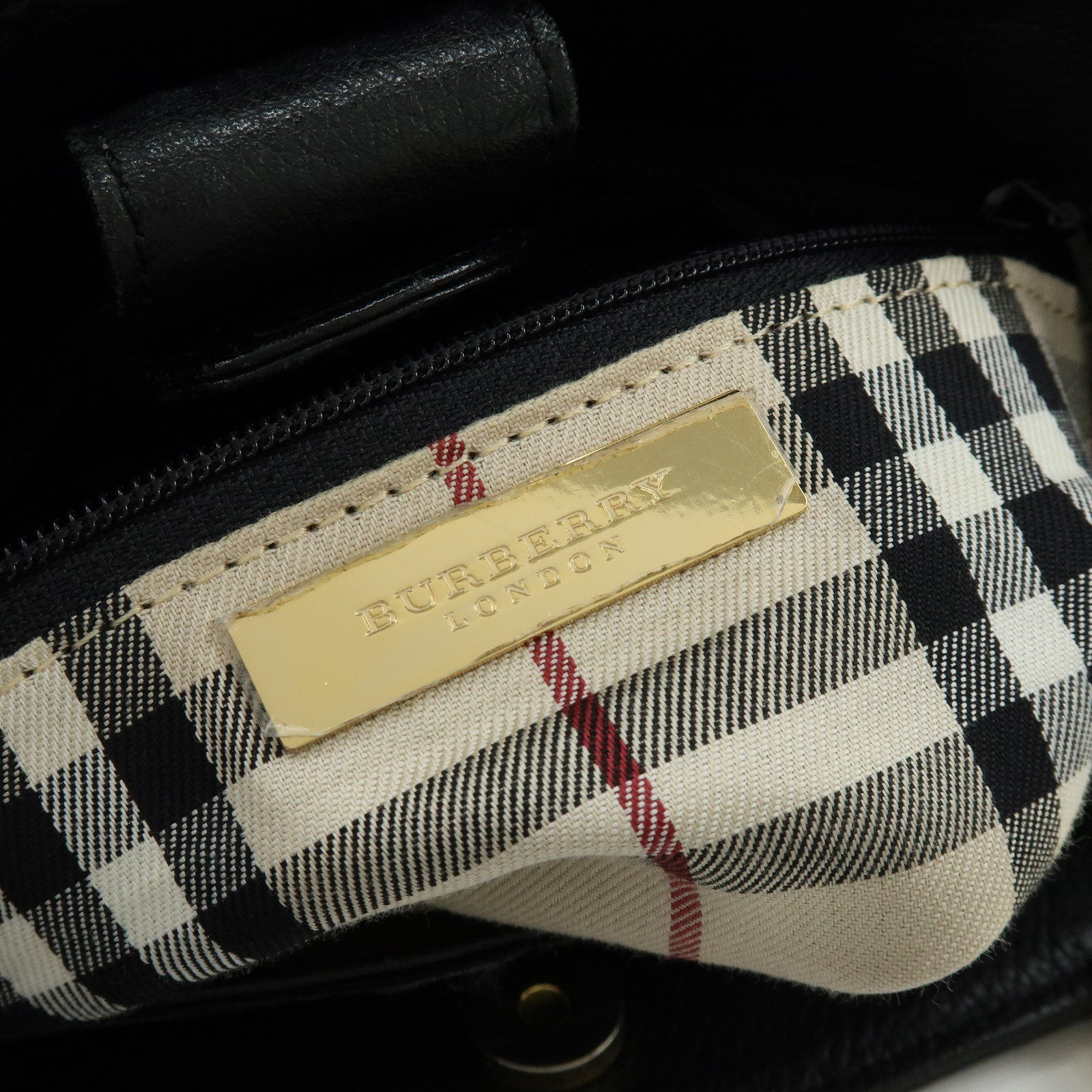 BURBERRY Logo Leather Mini Hand Bag Tote Bag Black