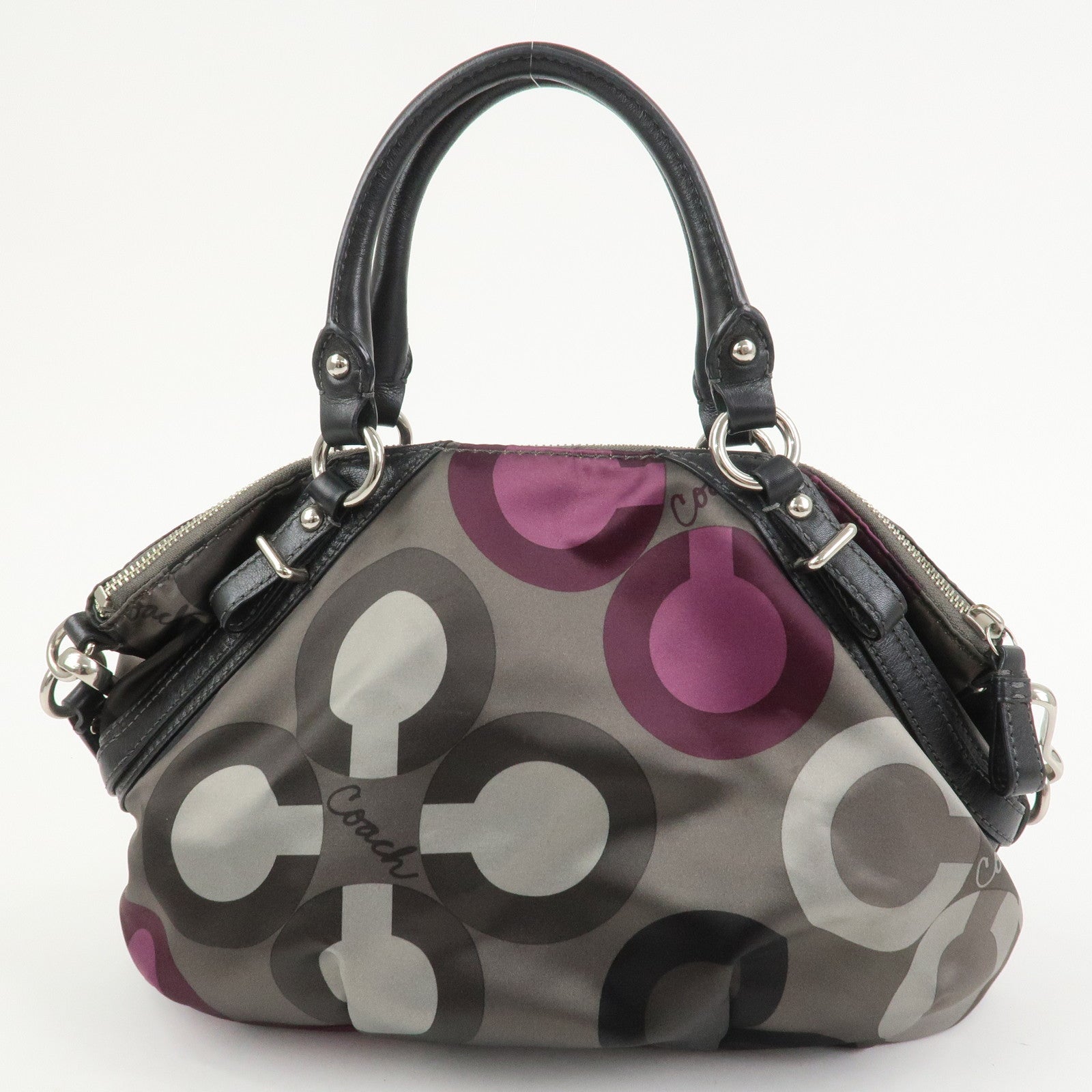 COACH Satin Leather 2Way Bag Shoulder Bag Hand Bag Khaki Purple