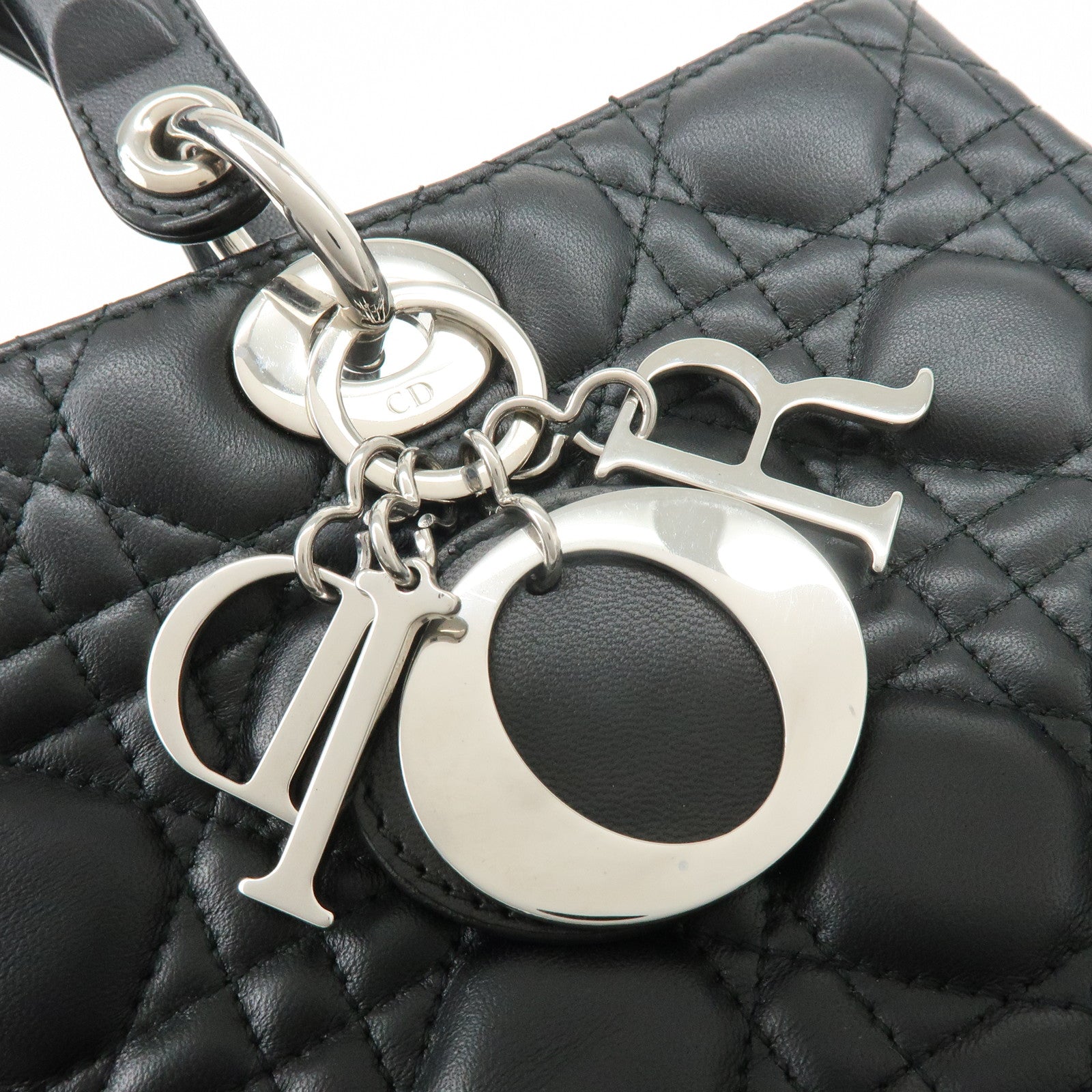 Christian Dior Cannage Large Lamb Skin 2Way Bag Hand Bag Black