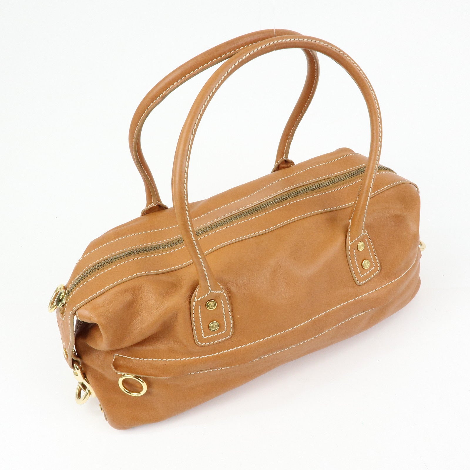 CELINE Leather Hand Bag Shoulder Bag Camel