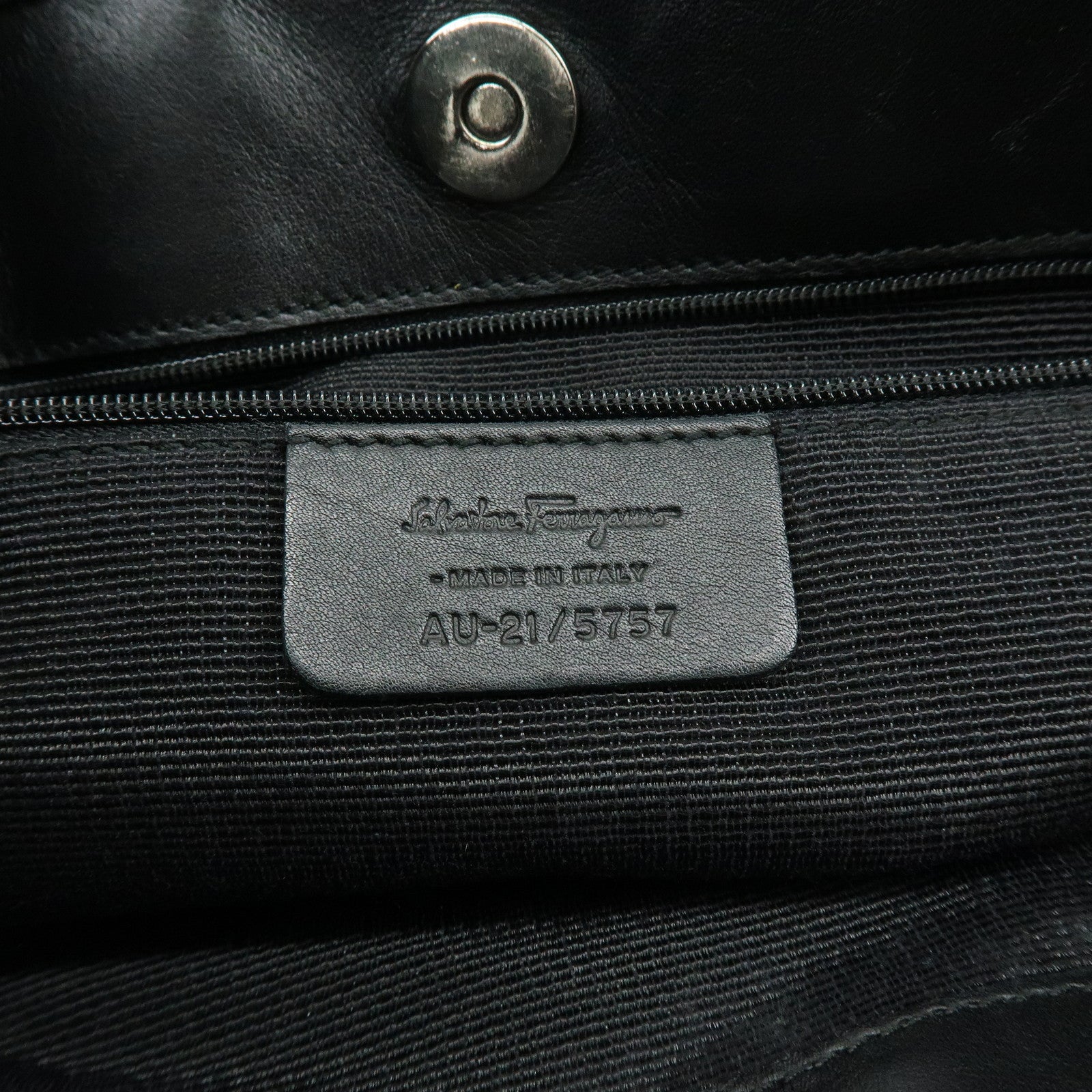 Ferragamo Gancini Canvas Leather Tote Bag Shoulder Bag Black