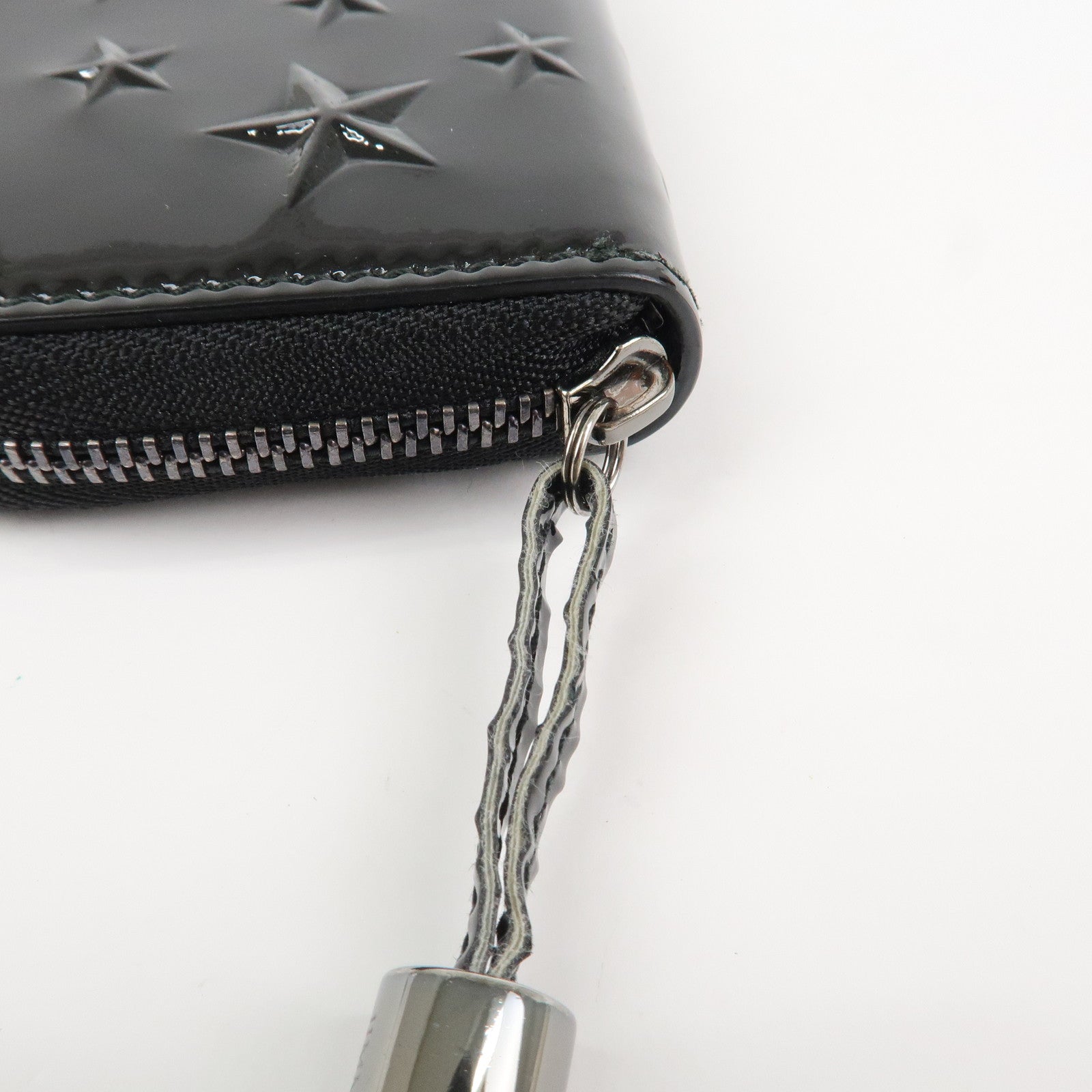 JIMMY CHOO Patent Leather Star Studs Coin Case Card Case Black