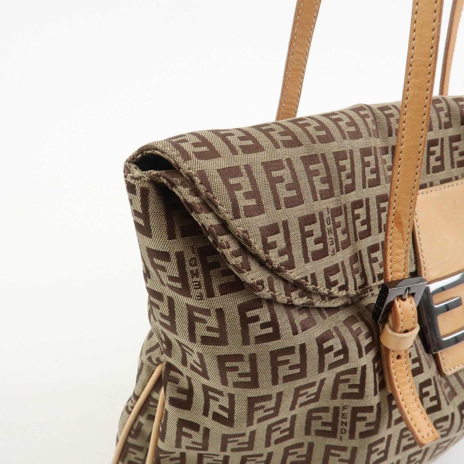 FENDI Zucchino Canvas Leather Shoulder Bag Hand Bag Brown 8BR090