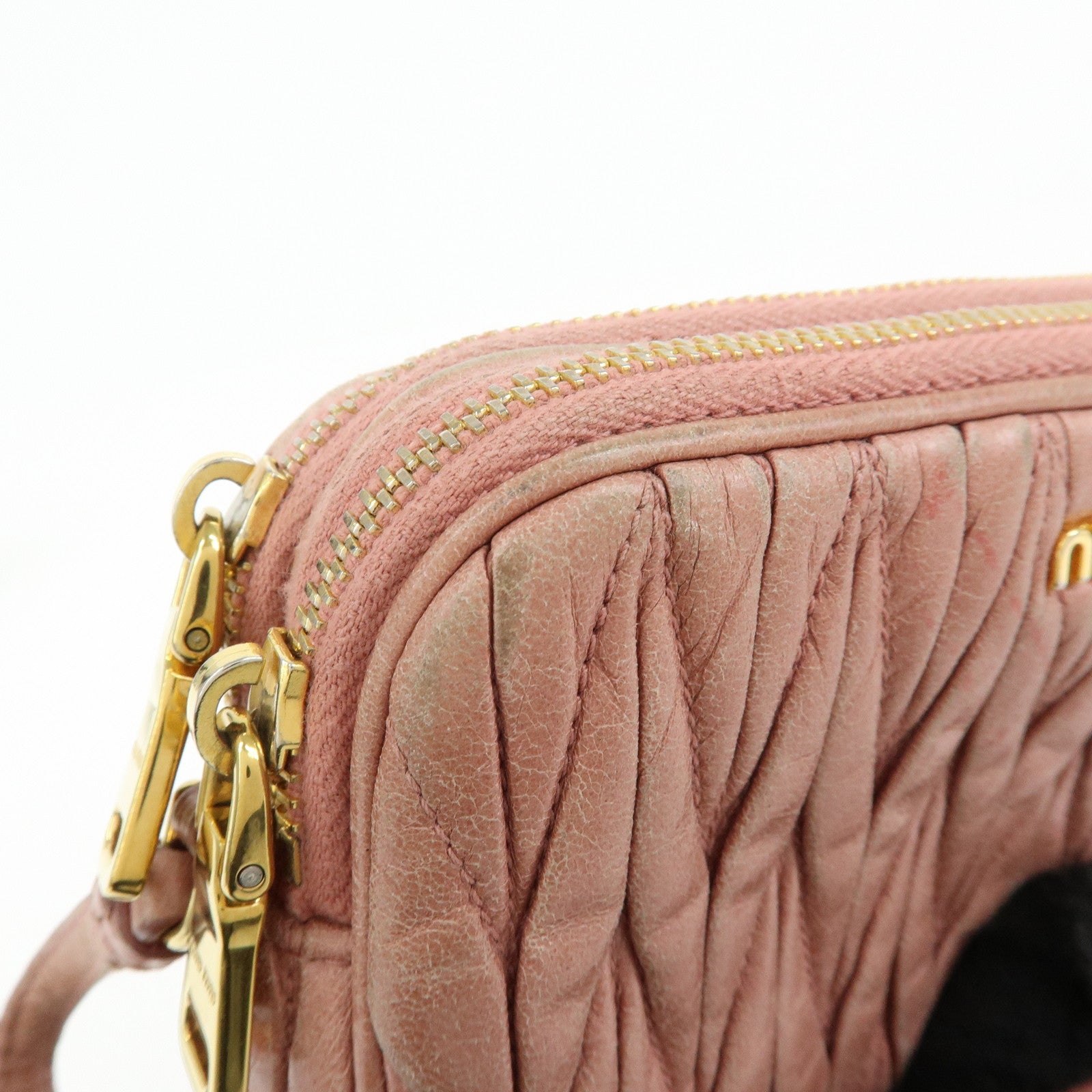MIU MIU Matelasse Leather Hand Bag Accessory Pouch Pink