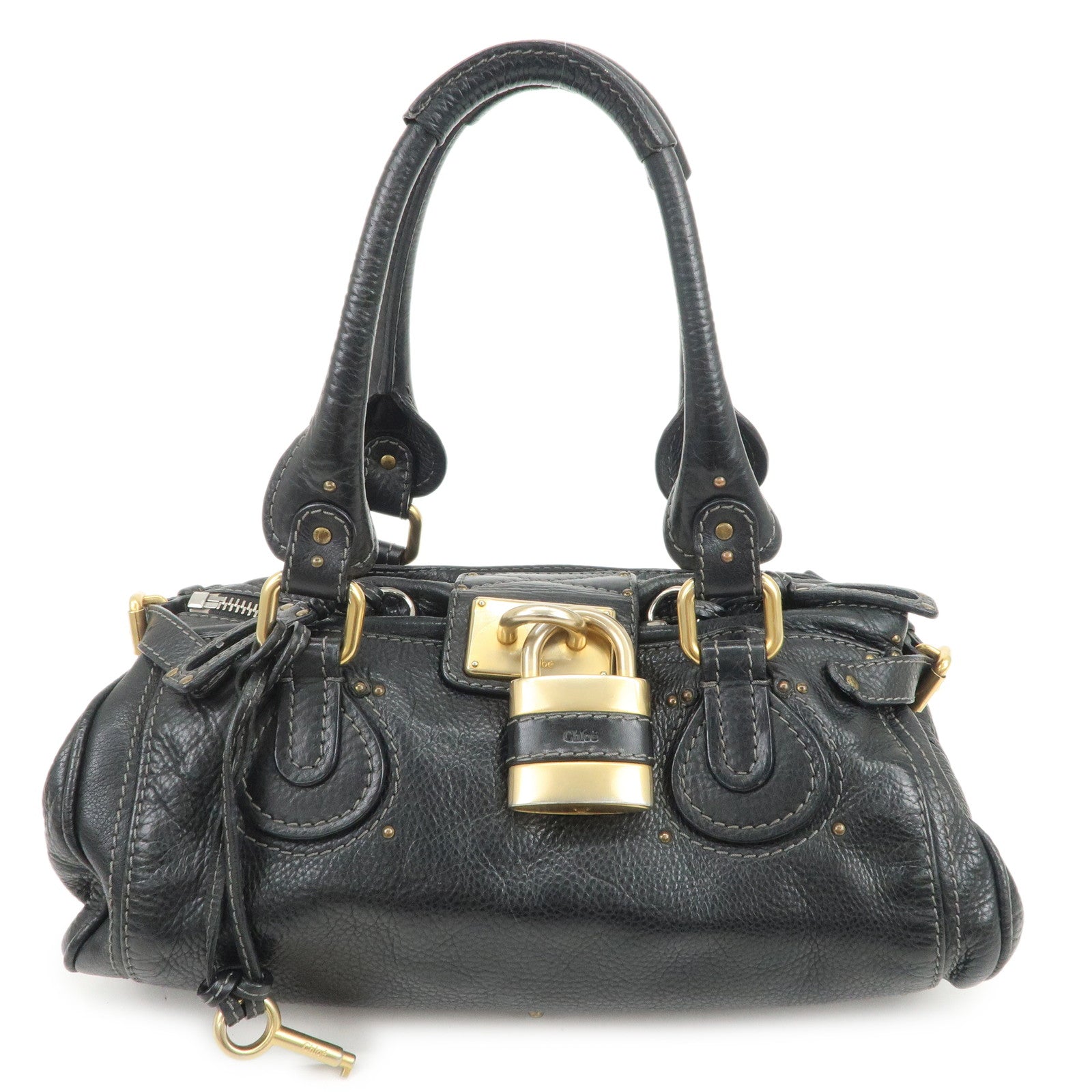 Chloe Paddington Logo Leather Hand Bag Shoulder Bag Black