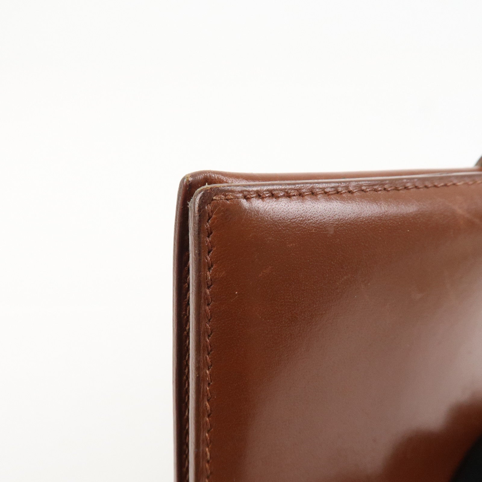 HERMES Bearn Leather Bi-fold Long Wallet F Stamped Brown